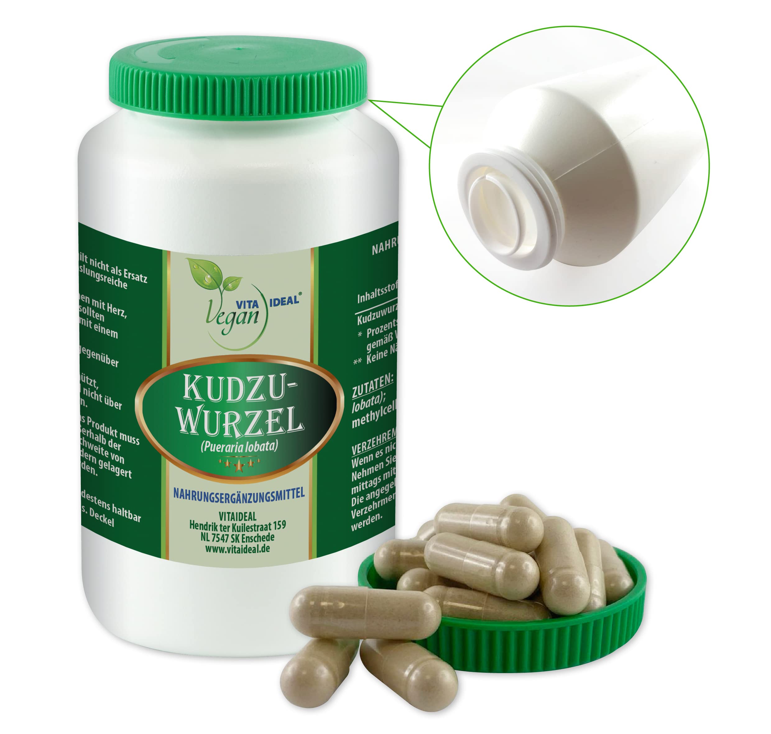 VITA IDEAL Vegan® KUDZU - Wurzel 180 KAPSELN - Pueraria lobata - Tagesportion 900mg KUDZUWURZEL reines Pulver. Natürlich, pflanzlich & ohne Zusatzstoffe.