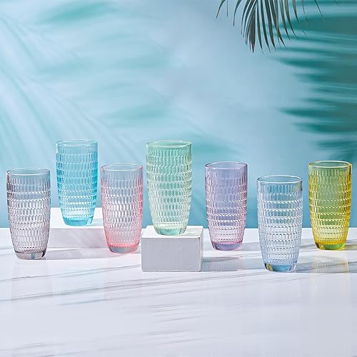Miniatura 8 de CREATIVELAND Highball - Juego de 6 vasos de bebida románticos de colores gruesos y pesados, gran capacidad, 14.87 onzas, vasos de vidrio para té