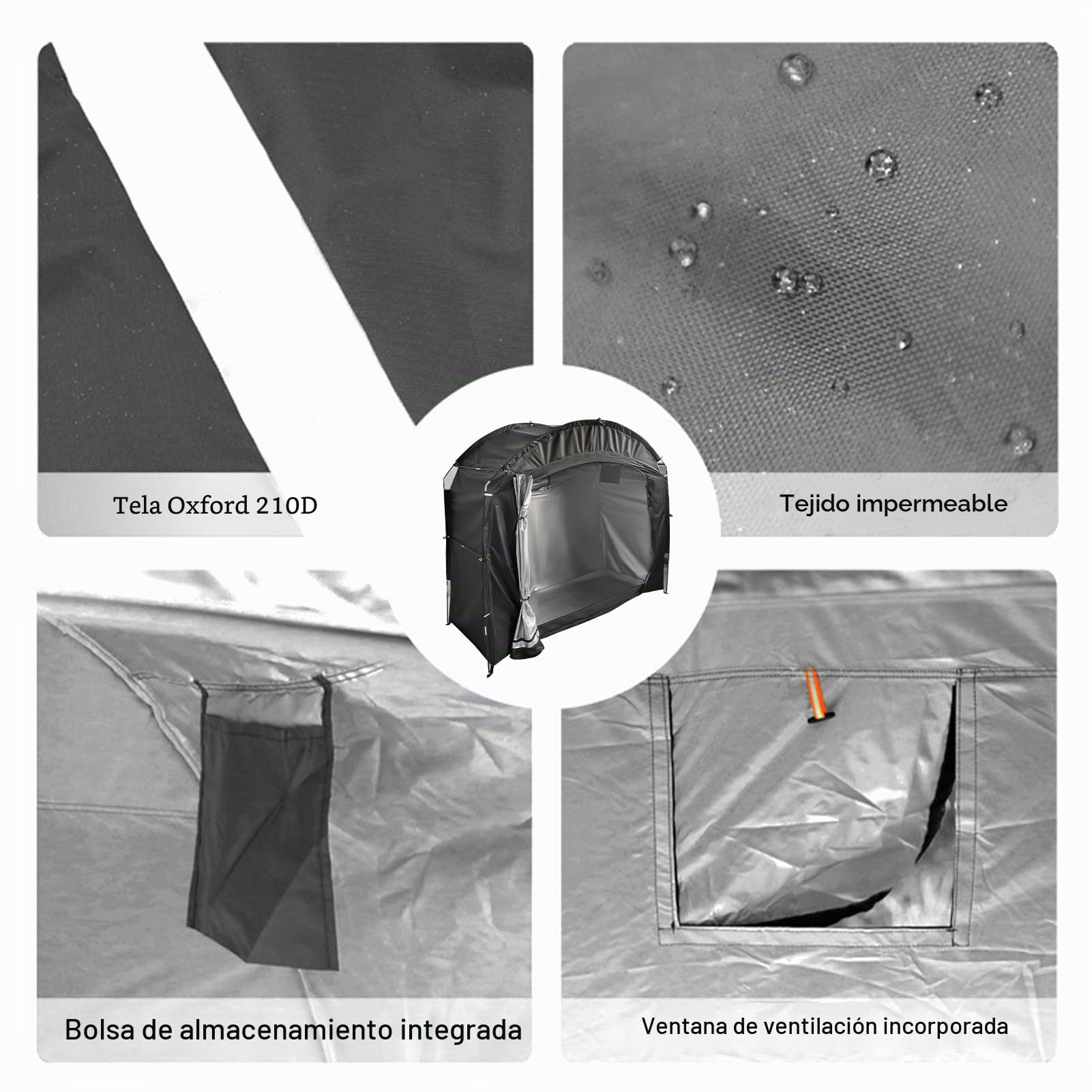 Tienda para Bicicleta Impermeable, Tienda Portátil para Acampar, Tienda Lateral para Bicicleta, Tienda de Jardín para Motos y Bicicletas, Equipo de Jardín, Negro Puro