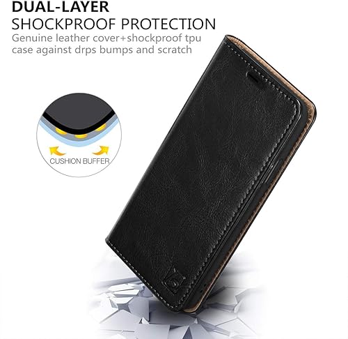 Miniatura 4 de Belemay Funda compatible con iPhone 11, funda de piel de vaca auténtica, delgada, con ranuras para tarjetero, soporte para tarjetas, soporte para