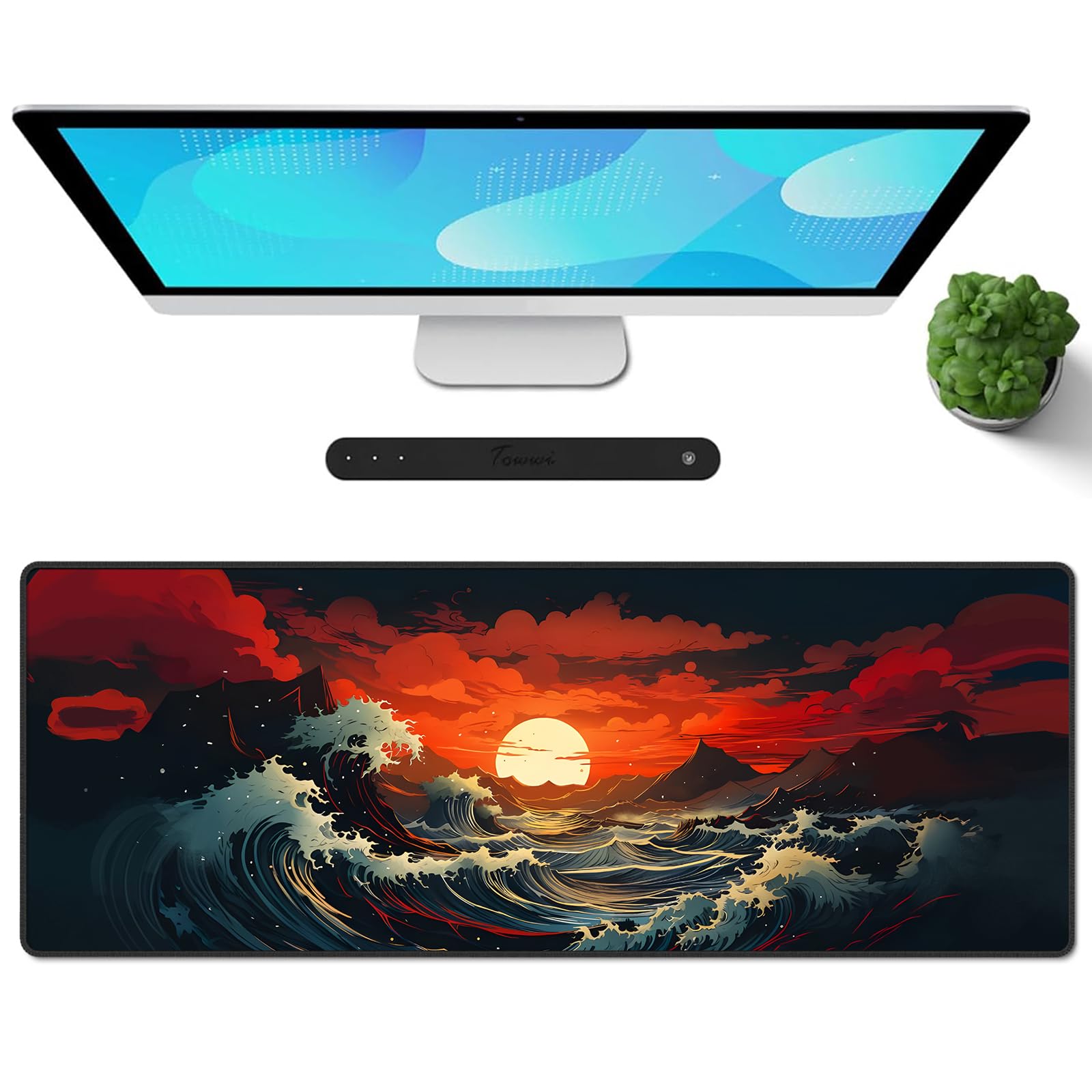 Galdas Gaming Mouse Pad XXL XL Large Long Extended Big Mousepad Non-Slip Rubber Keyboard Mouse Pad with Stitched Edges for Laptop Home Office (31.5x11.8x0.08 Inch) … (Anime Sky)