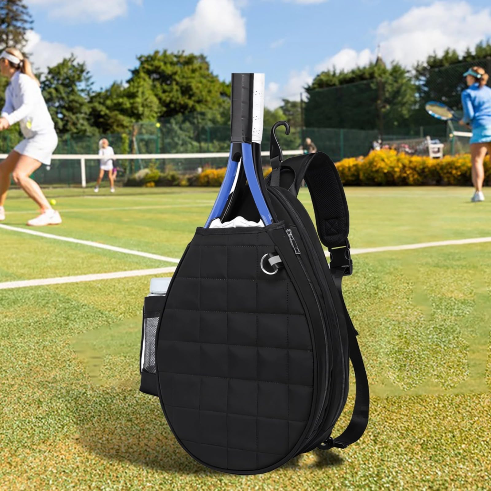Plecak tenisowy dla kobiet, poliestrowa torba na ramię Pickleball z ukrytym hakiem ogrodzeniowym, wodoodporna tkanina, duża komora główna, regulowane paski, idealna na siłownię i kort, 29 x