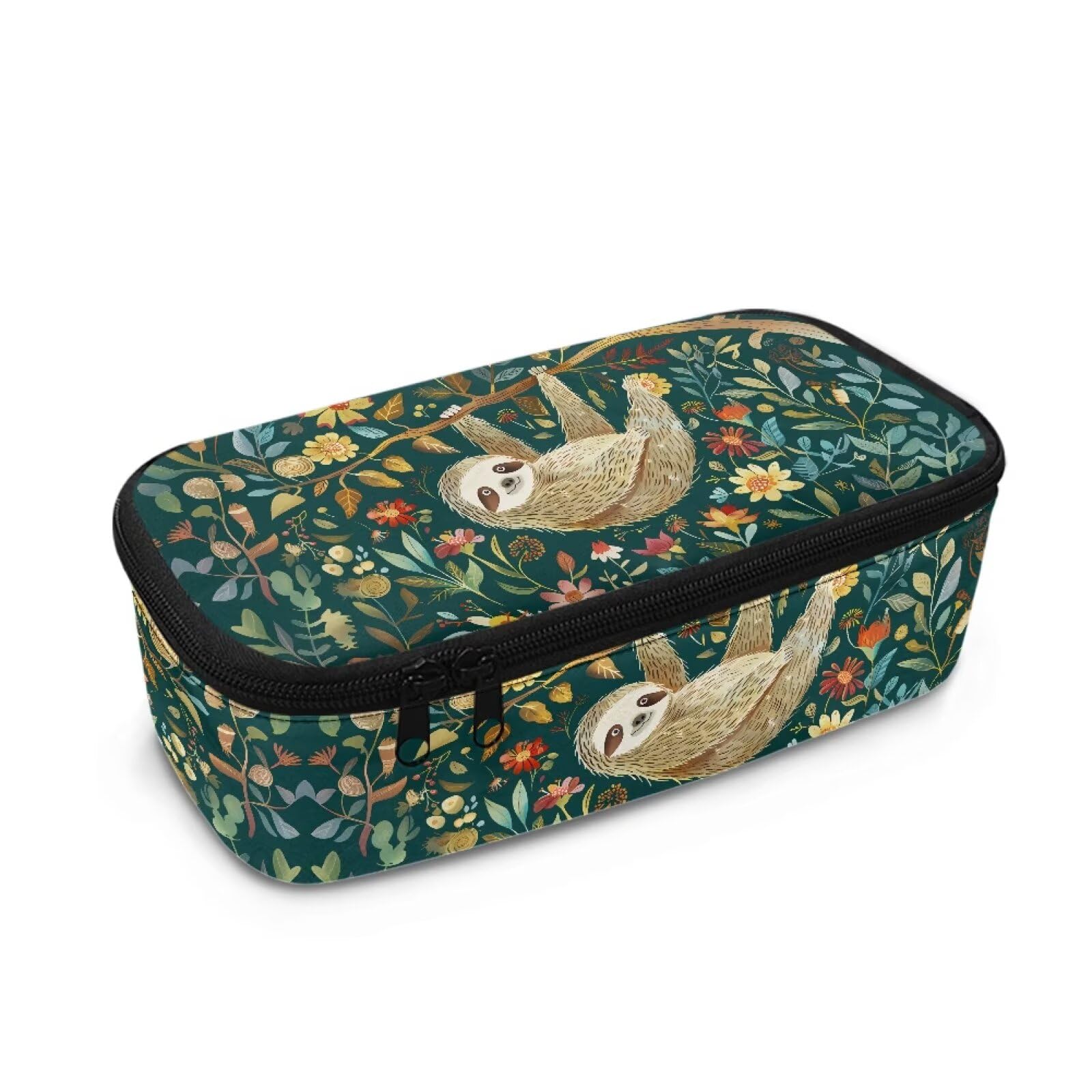 TOADDMOS Forest Sloth Pencil Case Floral Flowers Marker Pouch Zipper Exam Pen Pencil Pouch Big Capacity Small Tool Pouch Bag for Teen Boys Girls School Students