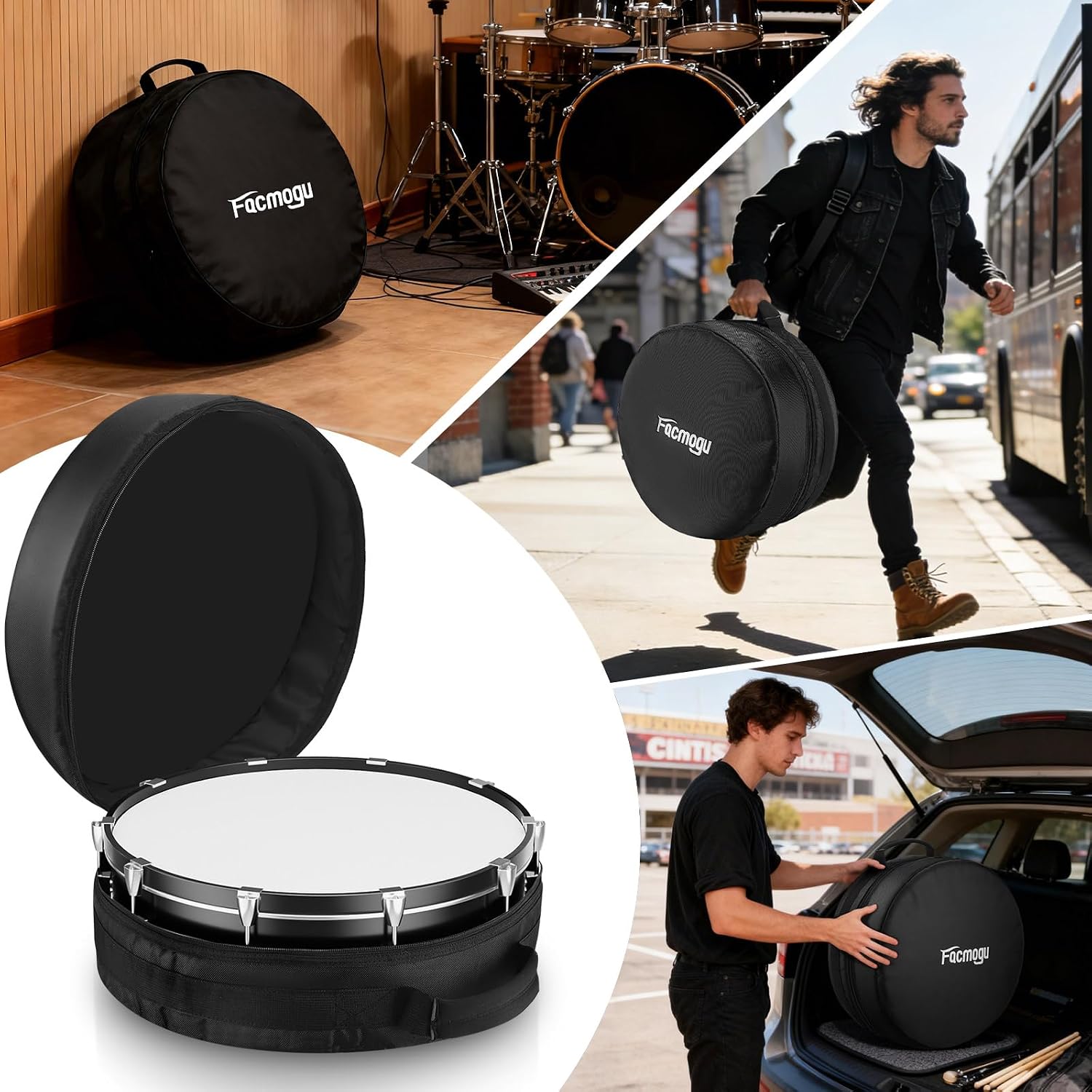 Facmogu 14"x5.5"/14"x6.5" Snare Drum Case, Thick Foam Padded Drums Bag w/Heavy-Duty 610D Oxford, Reinforced Handle, Lightweight Travel Case, Drums Case Drum Head Storage Bag for Snare Cymbal Storage