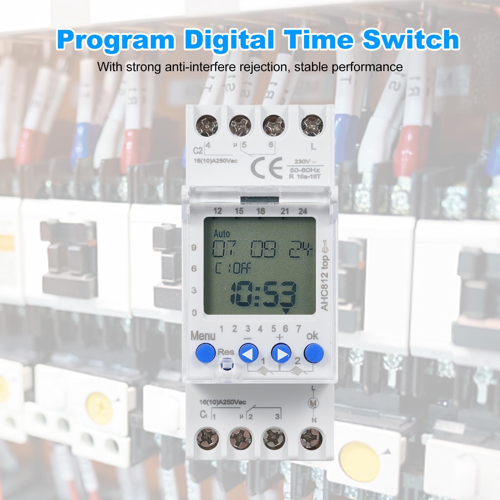 Walfront Interruptor de Sincronización Programable con Temporizador de 2 Canales, Material ABS, Operación Eficiente, Opciones de Programación Flexibles, Pantalla LCD para Uso en la Oficina en el Hogar
