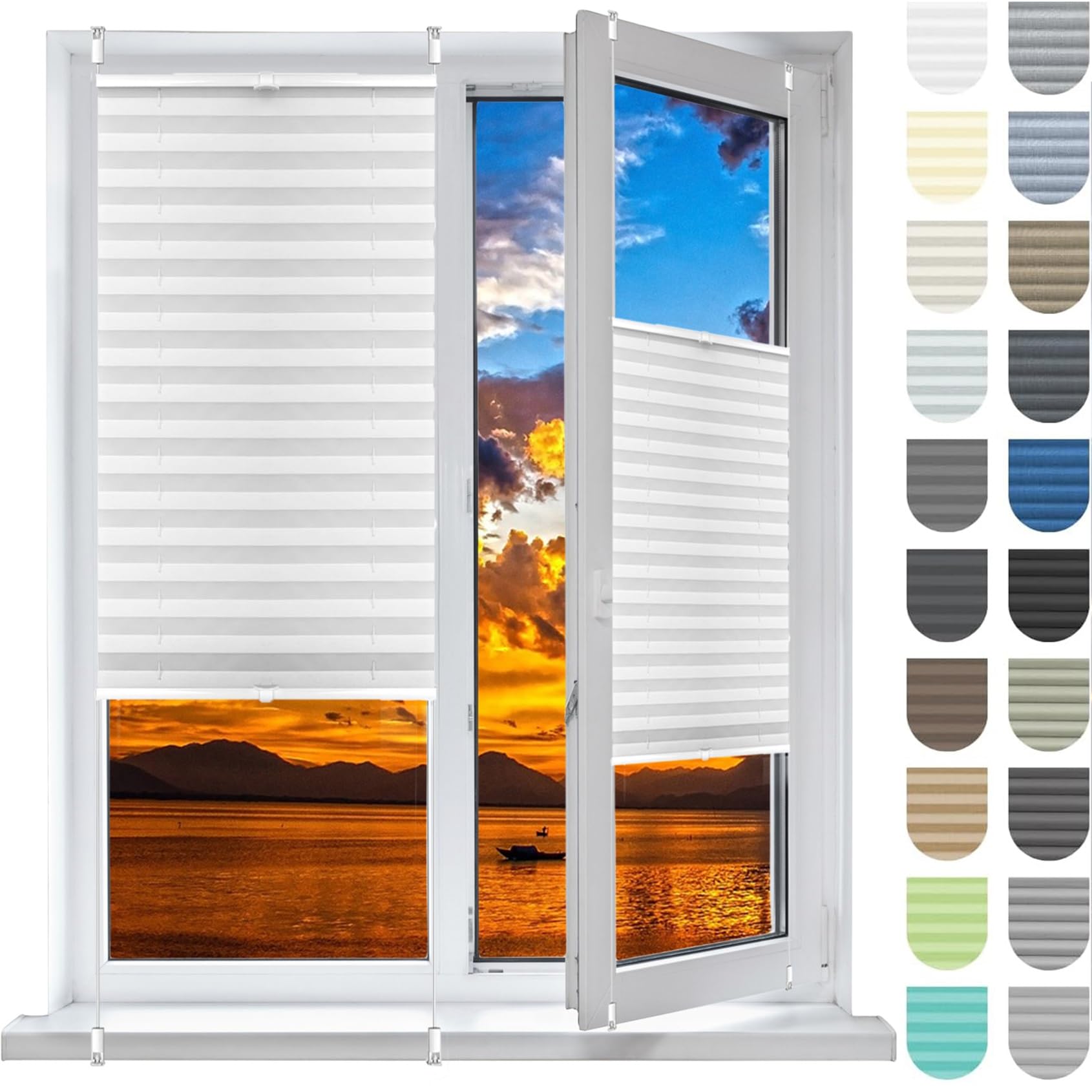 Store plissé sans perçage blanc 40x180 cm opaque et translucide pour fenêtre