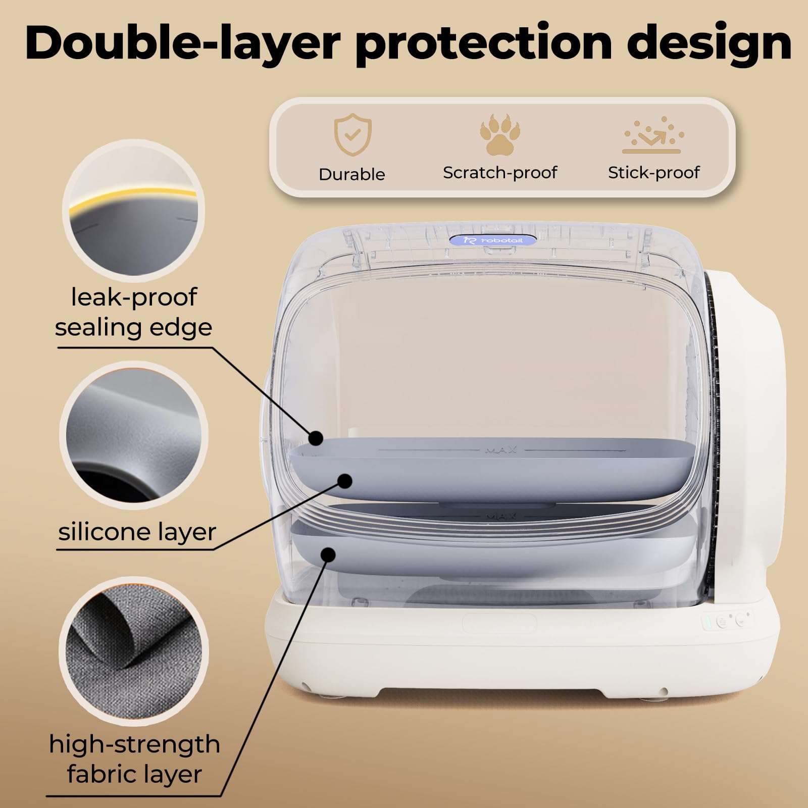 Robotail Self Cleaning Cat Litter Box,106L XXXL Extra-Large Space Automatic Cat Litter Box for Large Cats, Open Top Automatic Cat Box Self Cleaning with APP, Safety Sensor, Anti-Pinch Patent - image 5