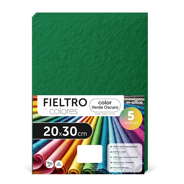 m-office Fieltro para Manualidades, Fieltro de Colores, Suave y Flexible, Material para Costura