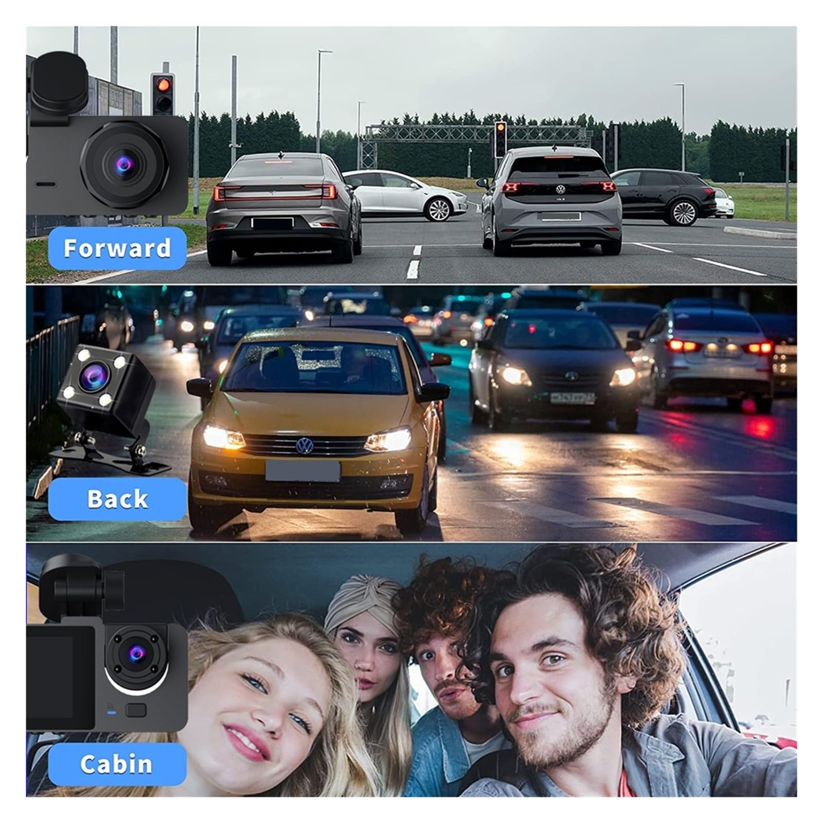 3-kanałowa kamera wideorejestrator samochodowy 1080P obiektyw aparatu wideo pojazdu rejestrator jazdy mini rejestratory czarna skrzynka monitorowanie parkowania Super Widzenie Nocne(3 Channel-CC,128G)