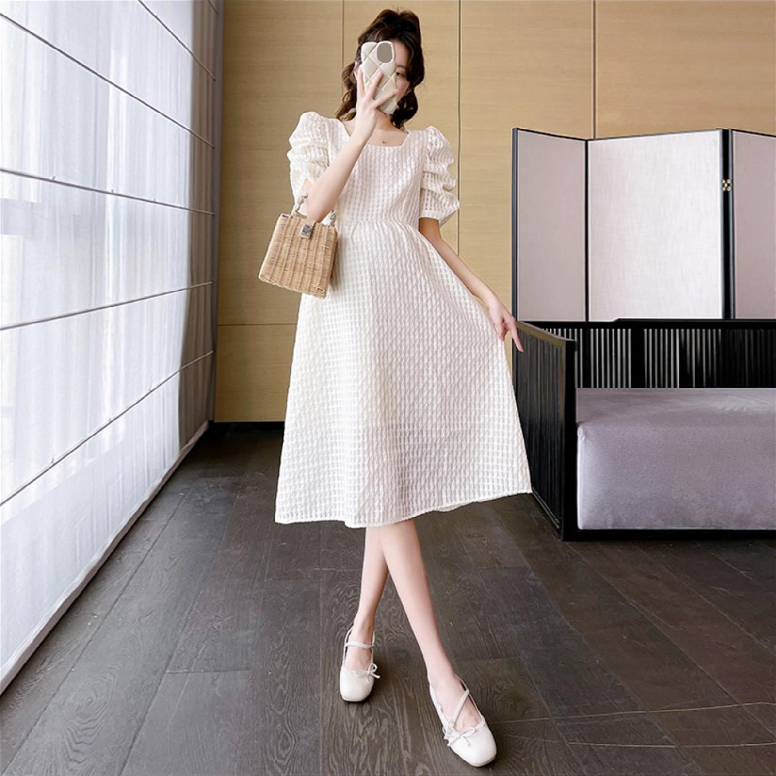 Vestito premaman Abiti casual premaman estivi for donne incinte dolci lunghi for servizi fotografici in gravidanza Abito premaman elegante(XXL)