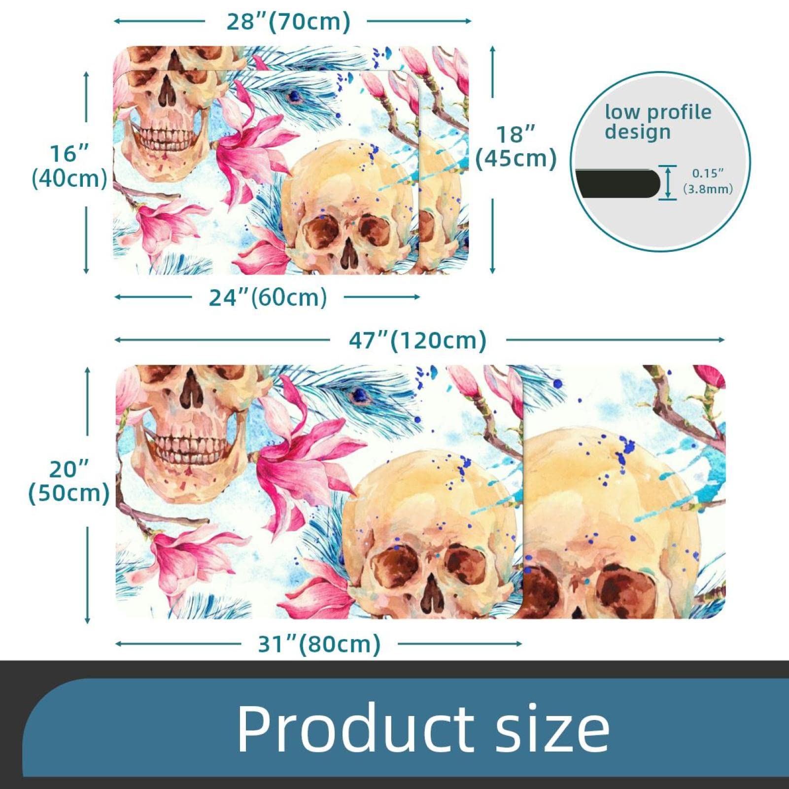 Colorido Art Sugar Skull Pintura al óleo para puerta de interior, antideslizante, absorbente, alfombra interior para entrada, lavable a máquina, al aire libre, 20 x 47