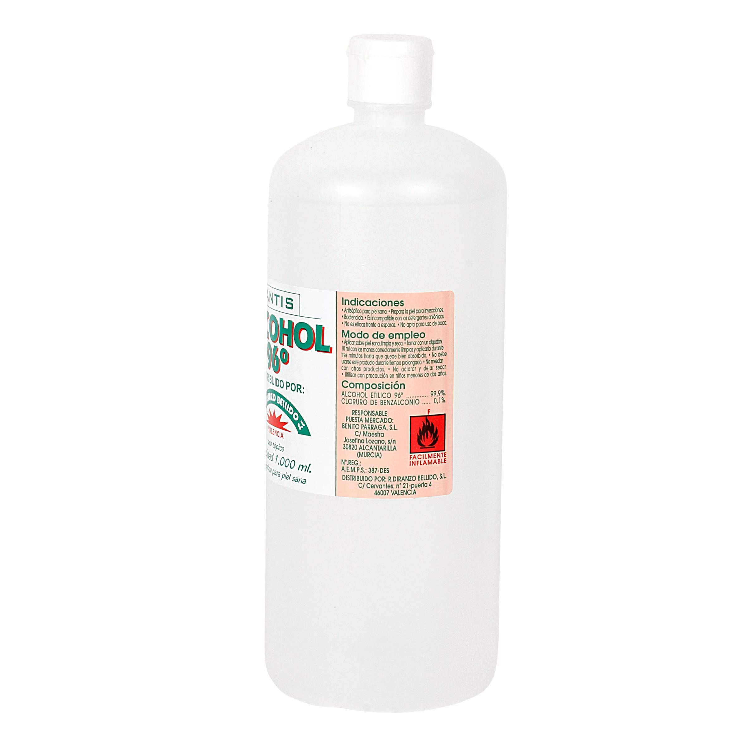 DIRANZO alcohol sanitario vol 96 º bote 1 litro
