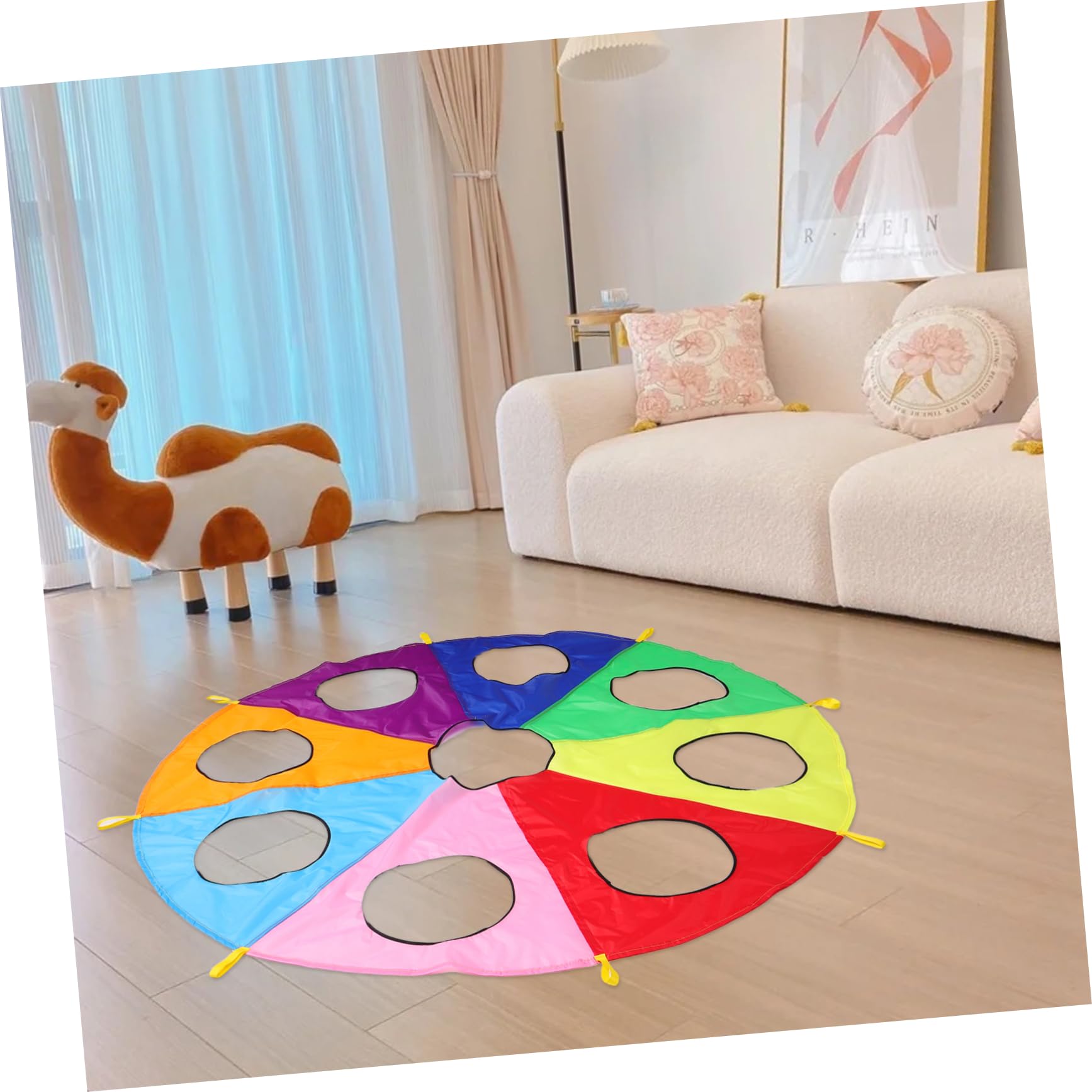 SUPVOX Paracadute Gioco per Ragazzo Ragazza Piccoli con 9 Fori Ombrello da Gioco Colorato per attività di Gruppo all’Aperto Interattivo per Asilo e Sviluppo Sensoriale Educativo
