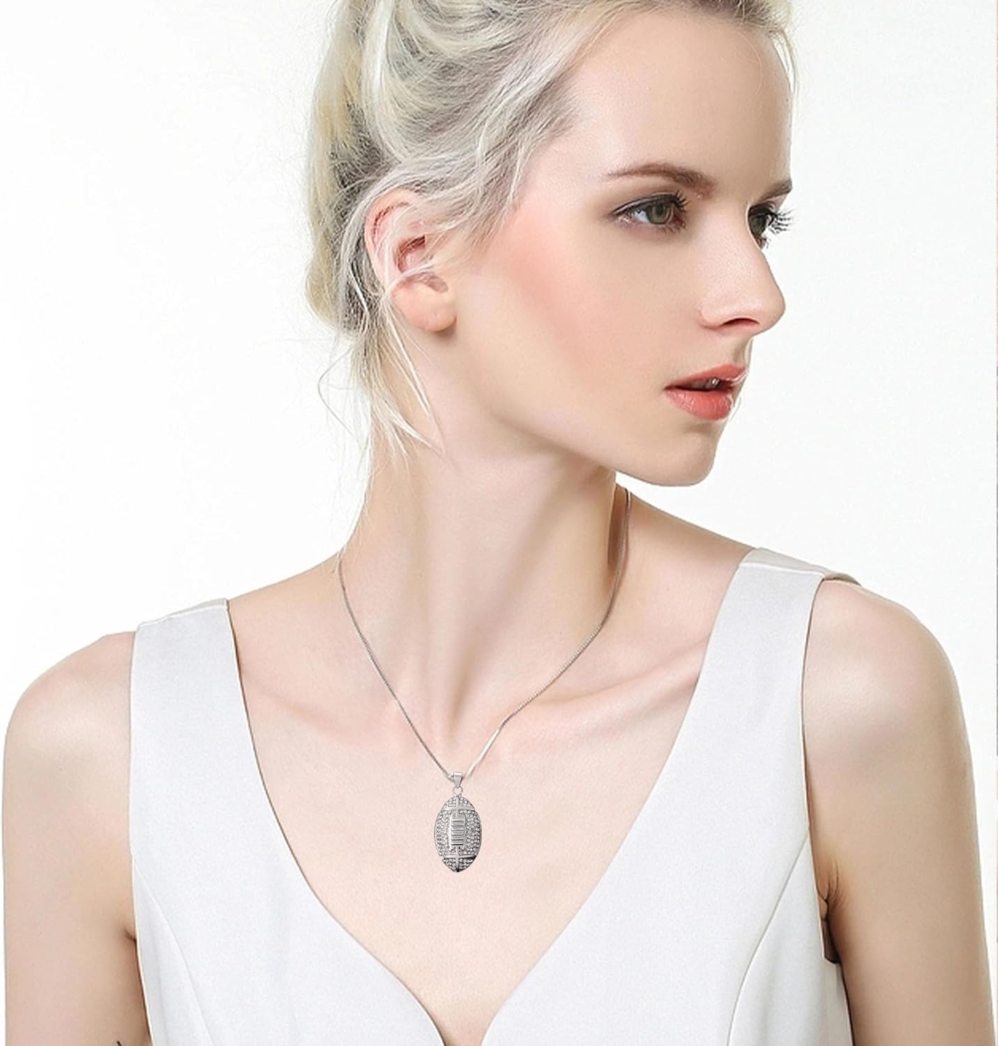 Football Rugby Rhinestone Necklace American Football Pendant Chain Trendy Sports Necklaces for Football Fans Jewelry Gift - Image 3