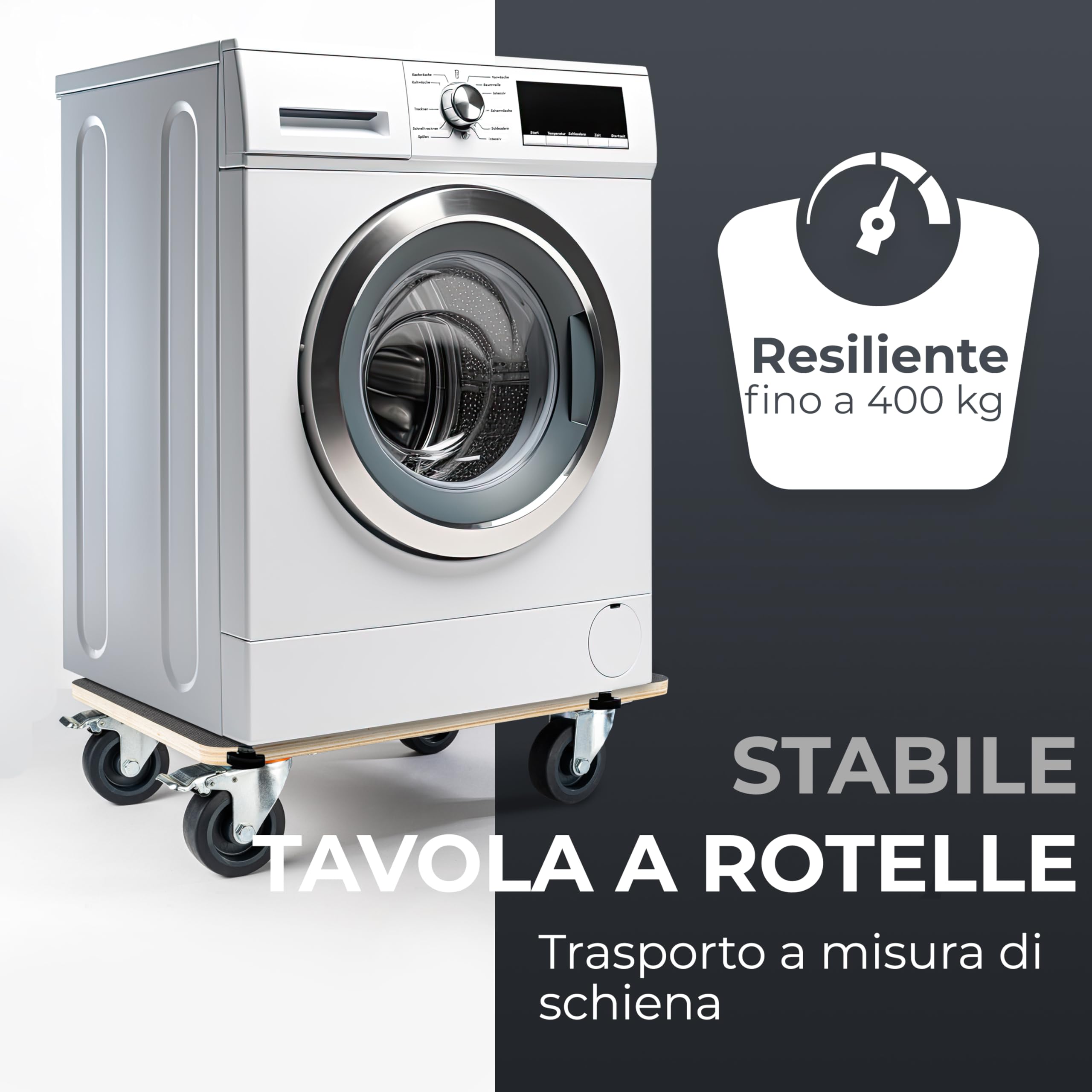 piano a rulli per carichi pesanti - ruote extra silenziose | capacità di carico di 400 kg | 60 x 40 cm | in legno di alta qualità in nero | per officina e trasporto | carrello di trasporto