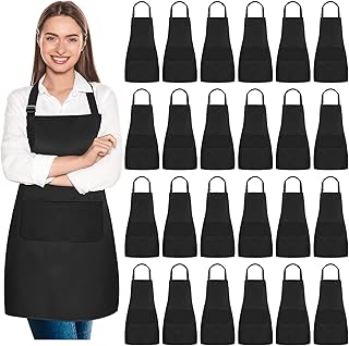 24Pcs Bib Apron with 2 Pockets,Adjustable Bib Aprons,Water Oil Resistant Aprons Bulk for Kitchen Cooking BBQ