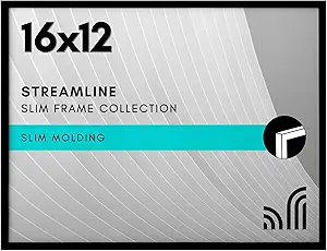 Americanflat 16x12 Picture Frame with Polished Plexiglass - Streamline Collection - Thin Border Picture Frame for Wall Display - Hanging Hardware Included - Black