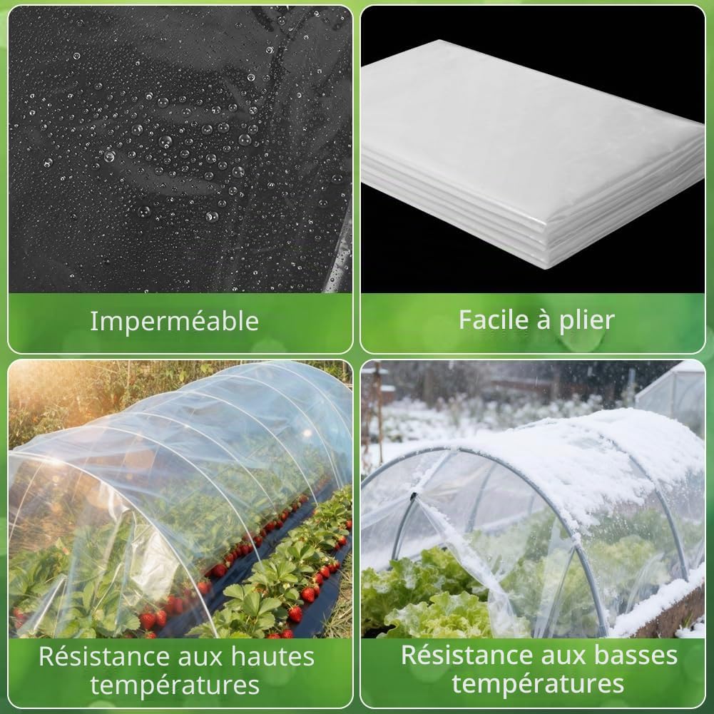 Bâche Transparente, 2*10 M Clair Jardin Grandir Couverture, Bache pour Serre, Film Polyéthylène pour Couvrir Les Jardin, Légumes und Tomate