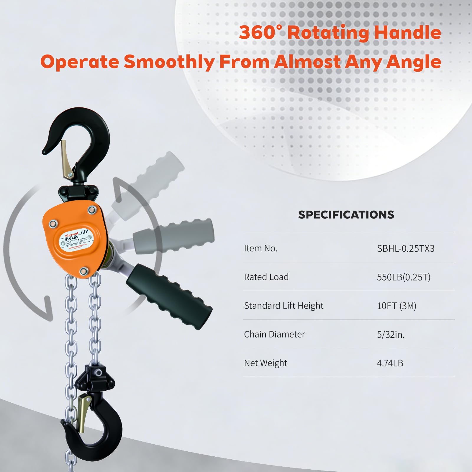 Lever Chain Hoist - 550 lb Lift, 10ft -2