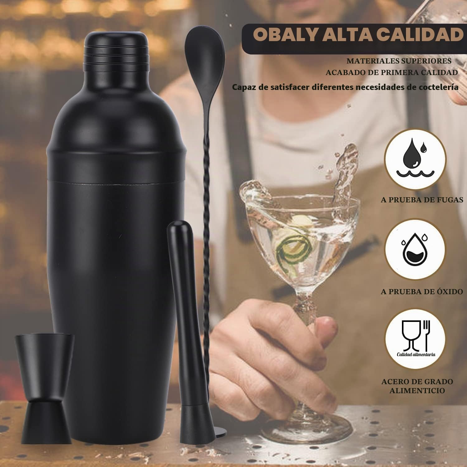 Bartender Kit 11-Piezas Coctelera-Mezclador para Cócteles 25oz Boston Shaker-Accesorios de Bar con Elegante Soporte de Bambú Mix Drink Shaker Kit Kit Martini…