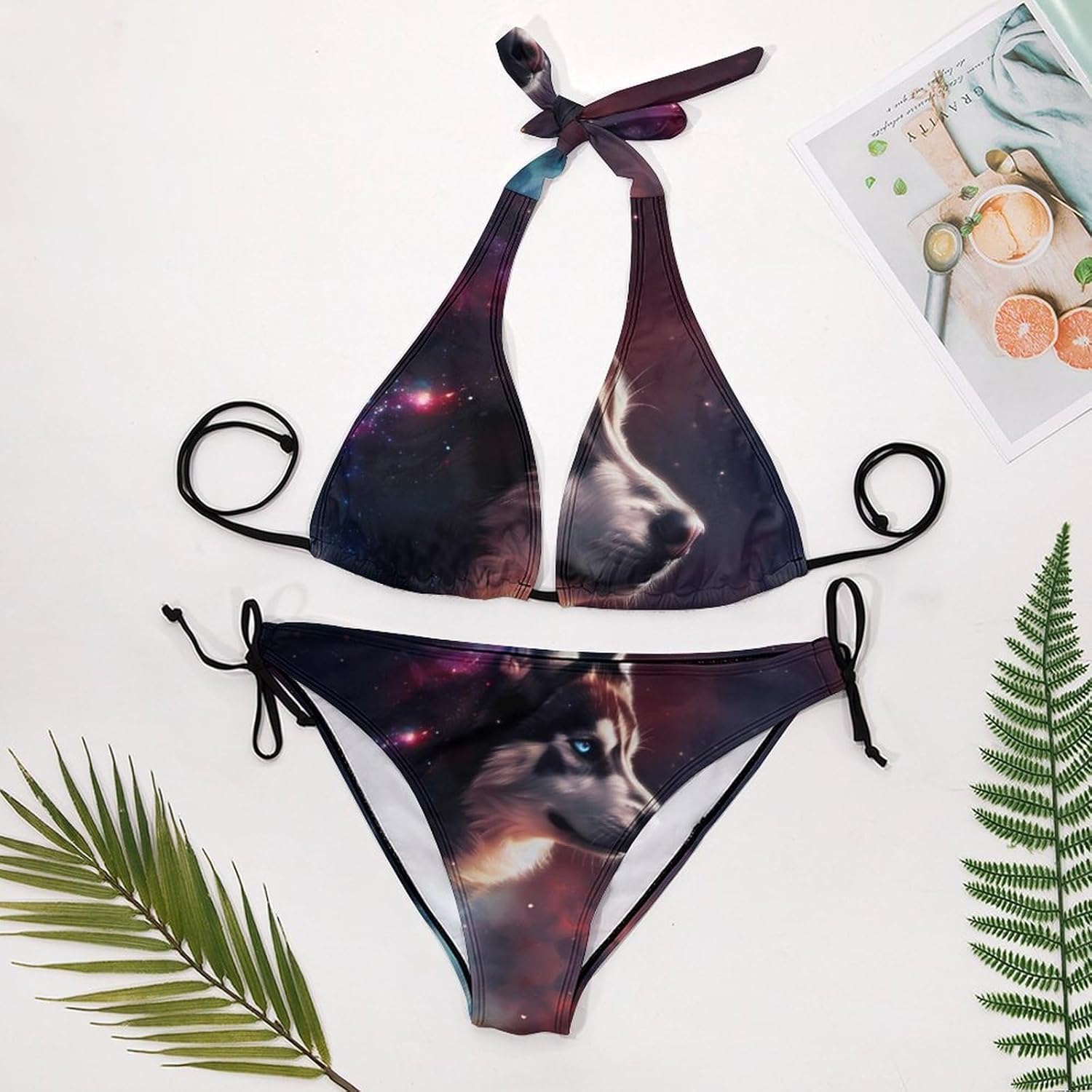 Galaxy Husky Dog Novelty Women's 2 Piece String Bikini Set Swimsuits Bathing Suit Swimwear