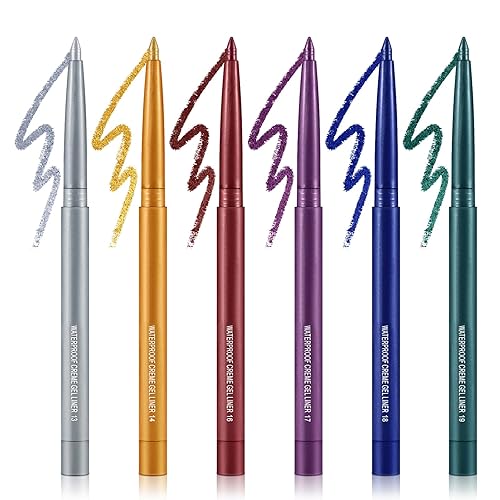 Boobeen Juego de bolígrafos de gel para ojos, delineador de ojos de 6 colores y lápiz de sombra de ojos, juego de delineadores de ojos con purpurina