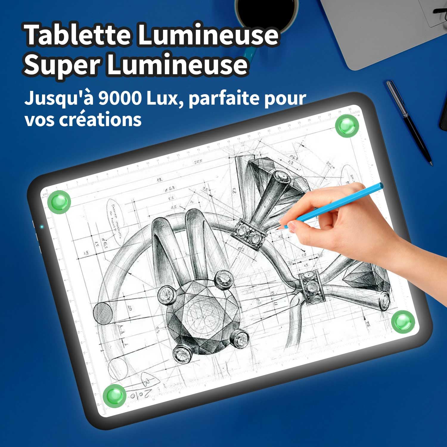 Zocelight 9000 Lux Super Bright tablette lumineuse A4,tablette dessin rechargeable avec une batterie au lithium de 4000mAh,table lumineuse aimant pour le traçage la peinture en diamant, esquisse(noir)