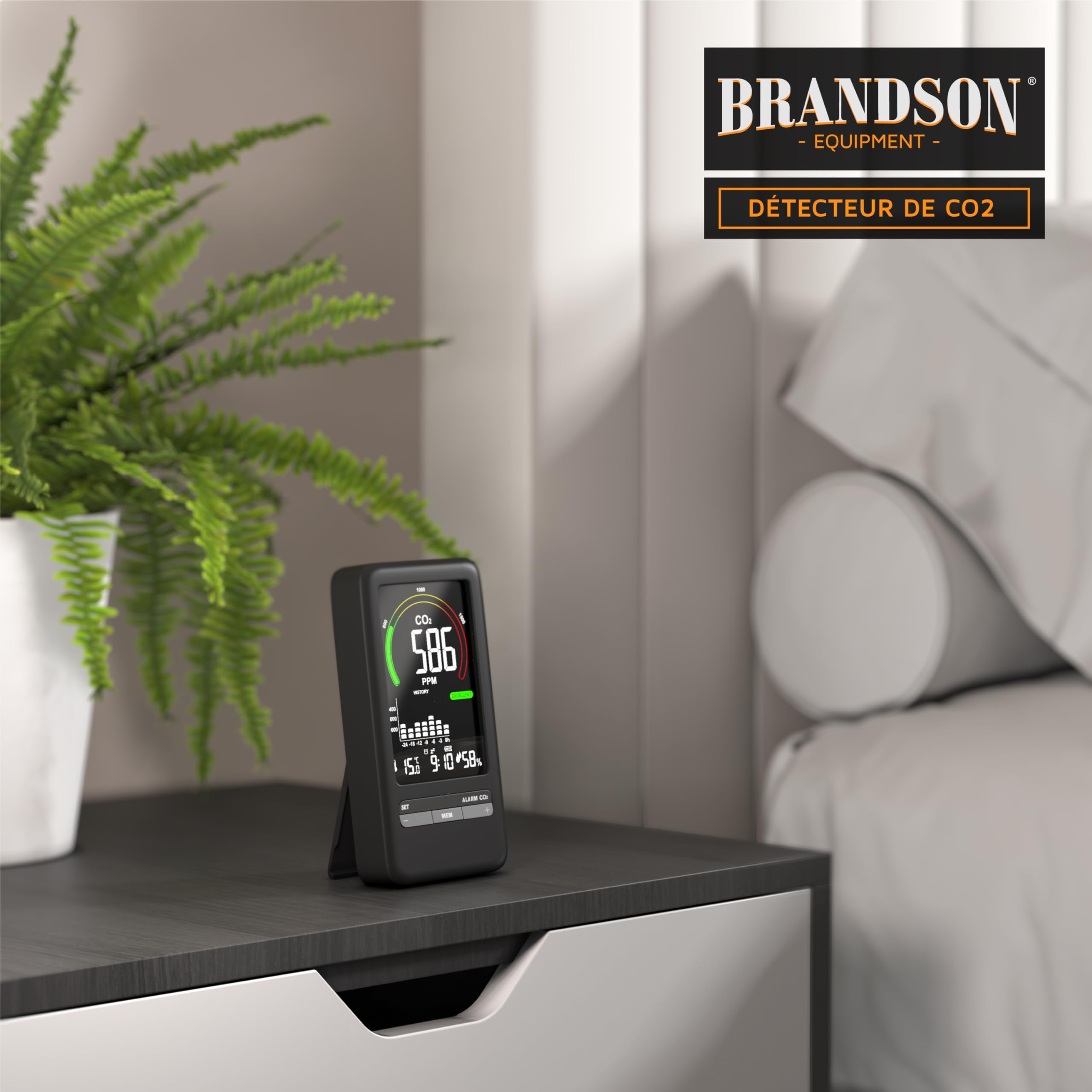 Brandson Moniteur de qualité de l'Air 5 en 1, Détecteur de CO2, Moniteur de Dioxyde de Carbone Température Humidité, Batterie Rechargeable 2000 mAh USB-C pour Maison Bureau Salle de Sport Voiture