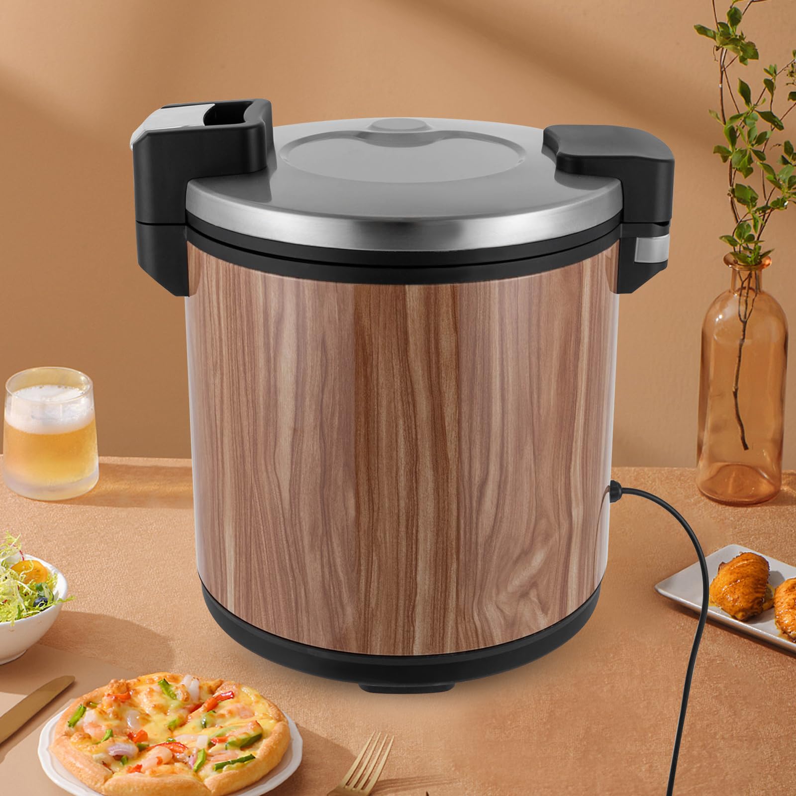 110w 110v Commercial Electric Rice Warmer,23l 6gal Heavy Duty Rice Warmer With Two Adjustable Temperature Levels(154.4?,161.6?),Stainless Stee Food Warmer With Rice Spoon For Restaurant Party(Wood)