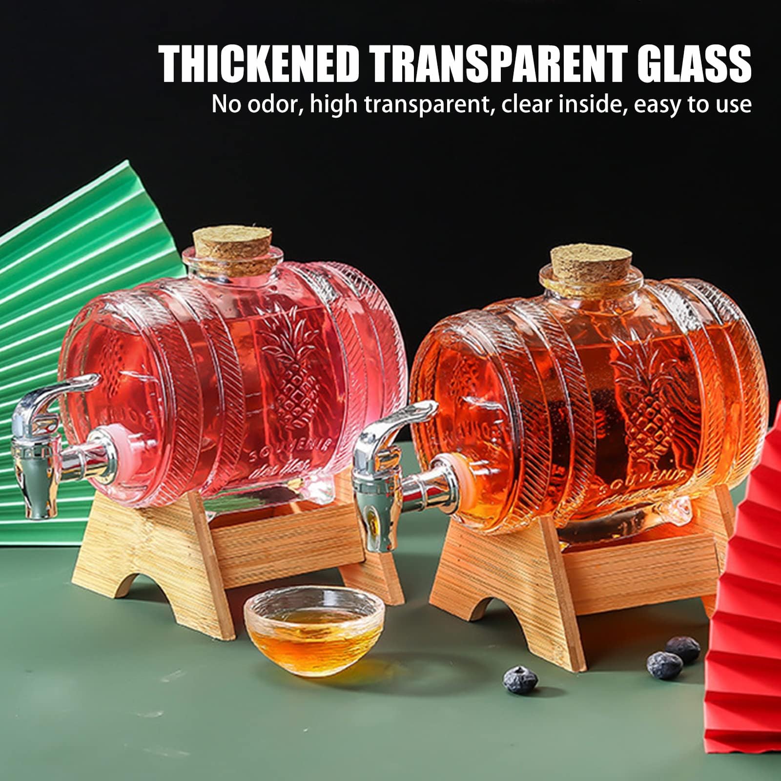 Jarra de whisky, dispensador de bebidas en forma de barril de 3 litros, decantador de barril con grifo, dispensador de bebidas con grifo y soporte de madera, dispensador de alcohol, ideal para vino