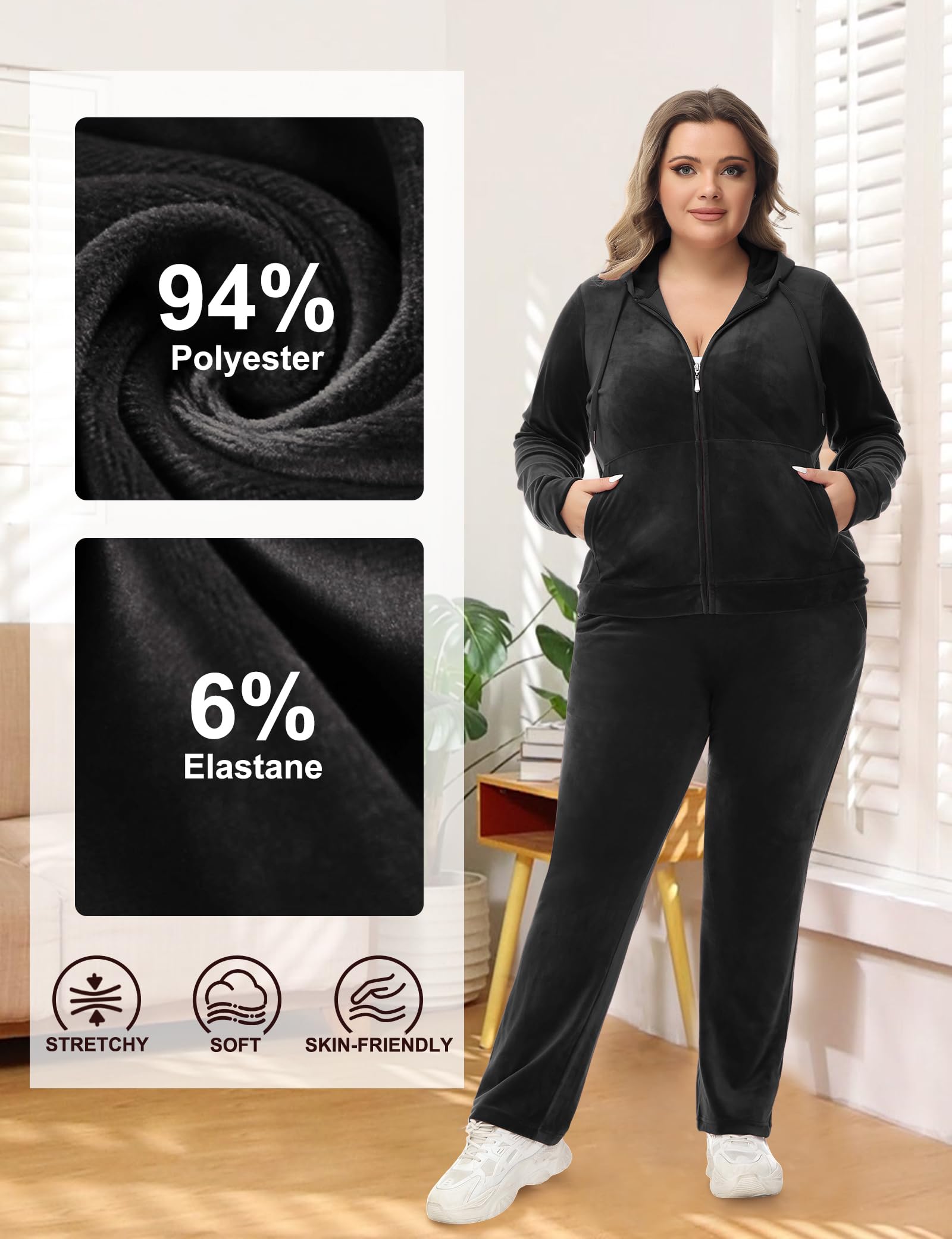 ROYAL MATRIX Tuta da donna in velluto, 2 pezzi, con cerniera intera, con cappuccio, per jogging e lounge, set di abiti in velluto