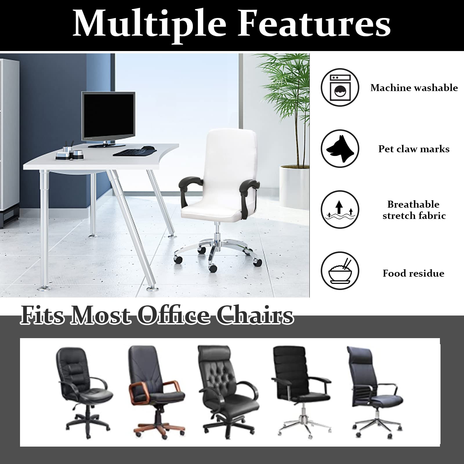 Jaotto Coprisedia Ufficio Elasticizzato, Fodere Coprisedia Girevole Ufficio Universale Lavabile Rimovibile, Coprisedia da Computer con Schienale, Copeture per Sedia da Ufficio(Bianco,Large)
