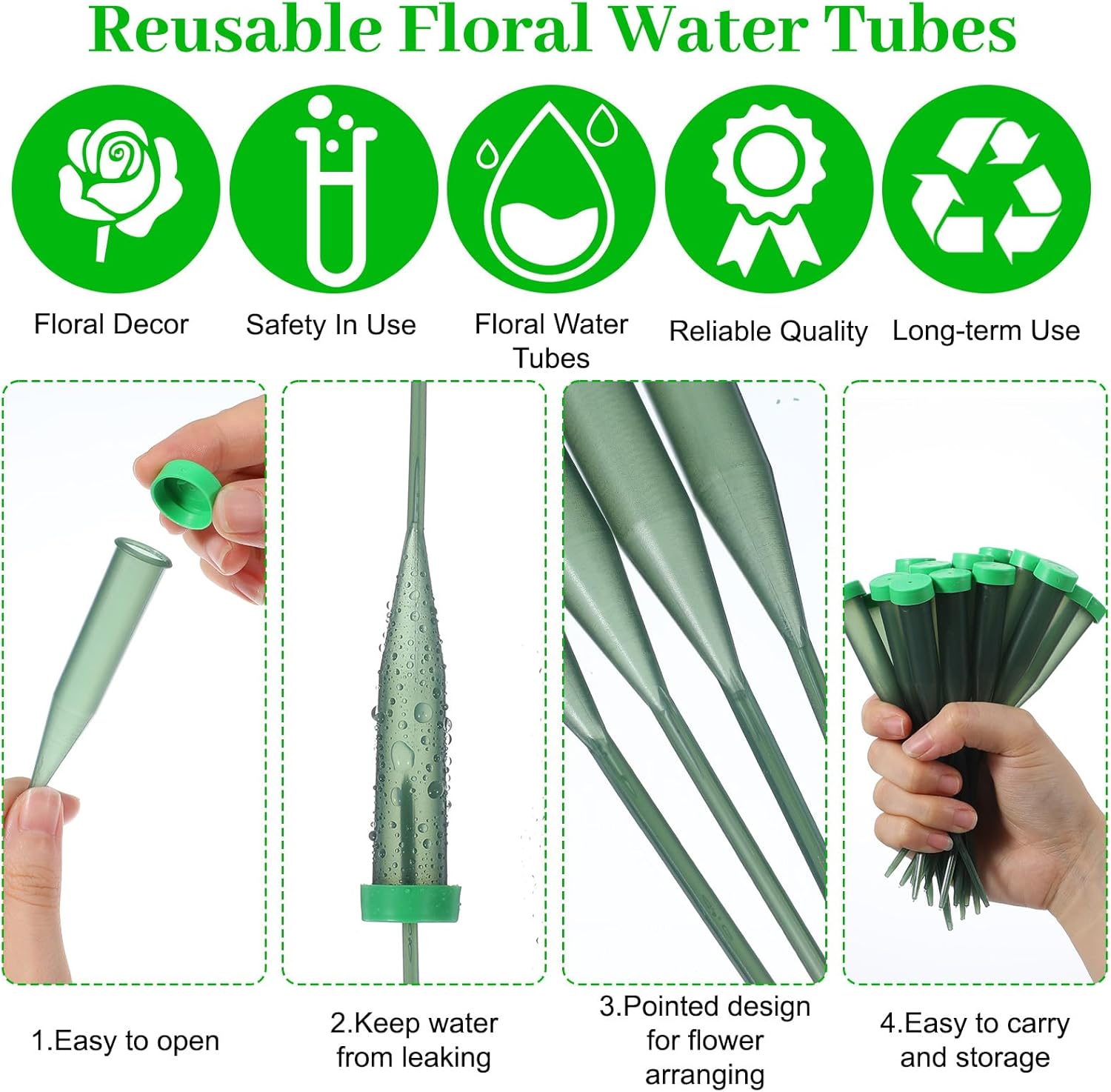 150 Pcs Floral Water Tubes with Rubber Caps Floral Picks Green 6 Inch Extendable Vials Fresh Stem Cut Flower Water Tubes Leak-Proof and Portable Arrangements Supplies for Flower Stem Florist Supply