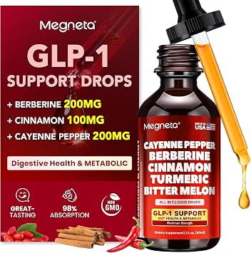 Berberine with Ceylon Cinnamon Liquid Drops Boost GLP-1 with Cayenne Pepper, Turmeric, Bitter Melon for Gut Health, Digestion, Antioxidant & Immune Support, Vegan, No Sugar, No Minerals, 2 fl oz