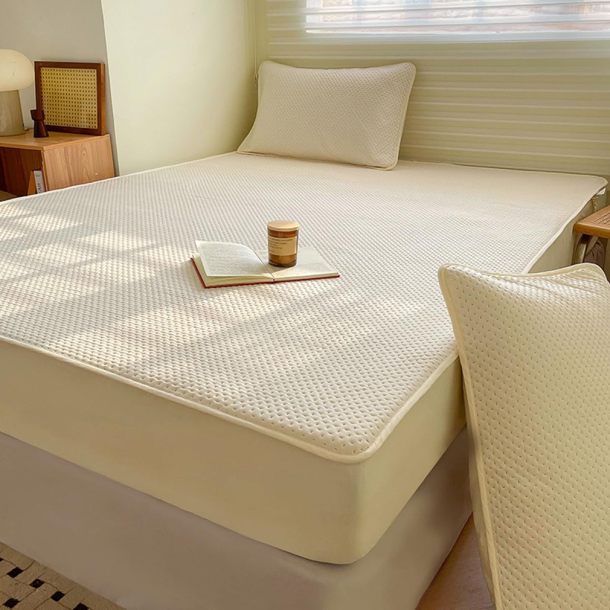 Mattress Cover Mattress Protector Solid Color All-Inclusive Fitted Dustproof Quality Soft Breathable Mattress Topper,Thickened Anti-Slip Mattress Protectors-Pink||180x200cm(only Mattress Cover)