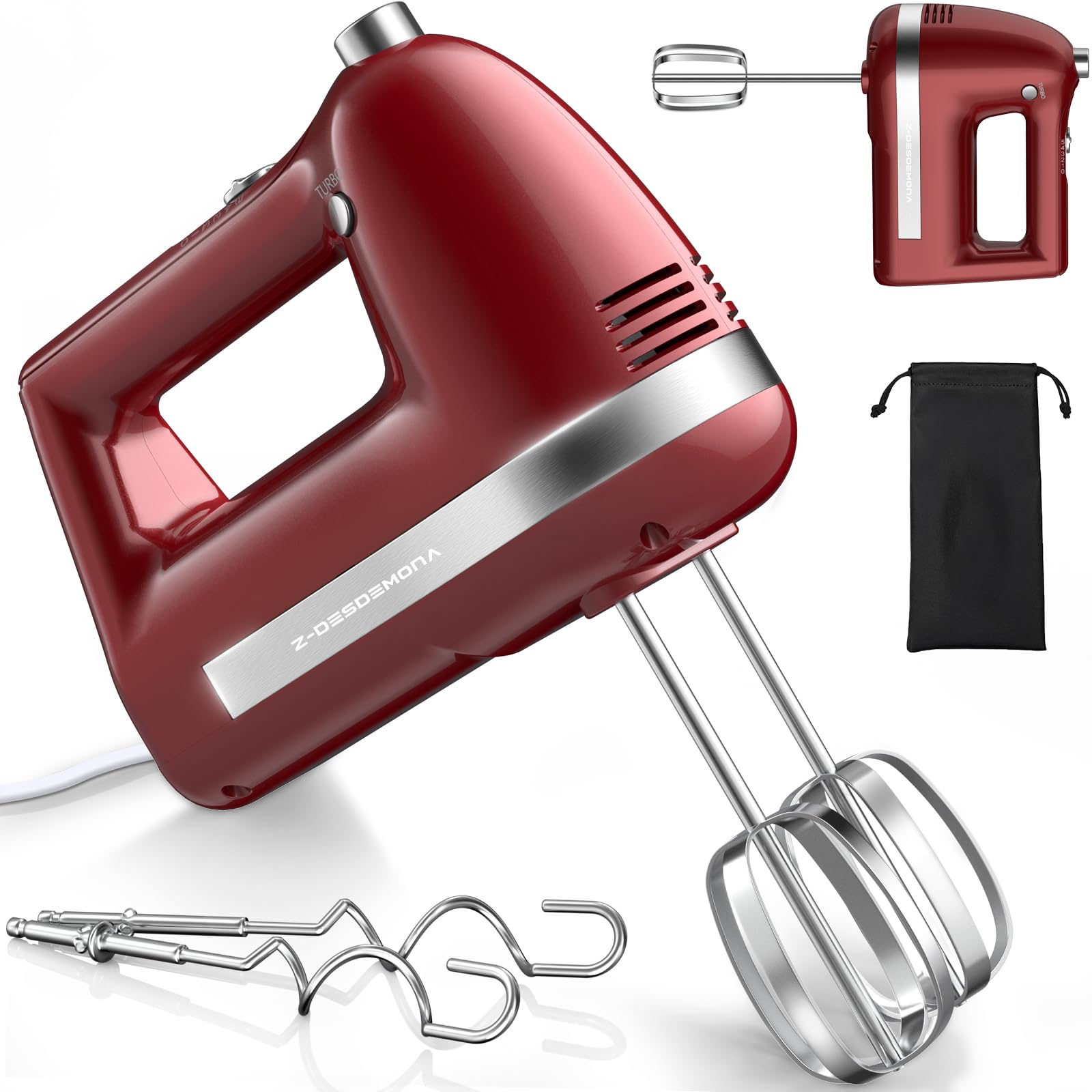 Z-DESDEMONA Electric Hand Mixer Powerful 300W Hand Mixer Electric Handheld with 304 Beaters Dough Hook Hand Held Mixer