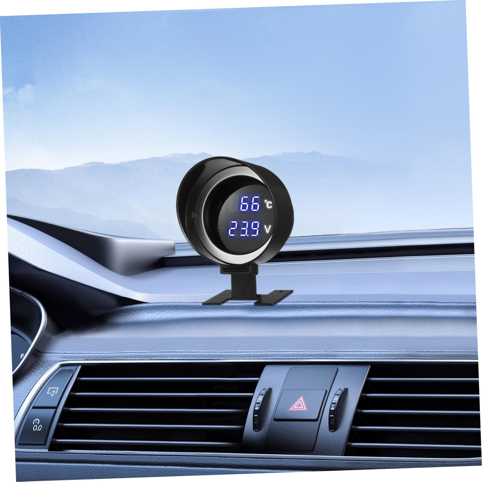 Misuratore Acqua Temperatura e Tensione Auto Rotondo Nero