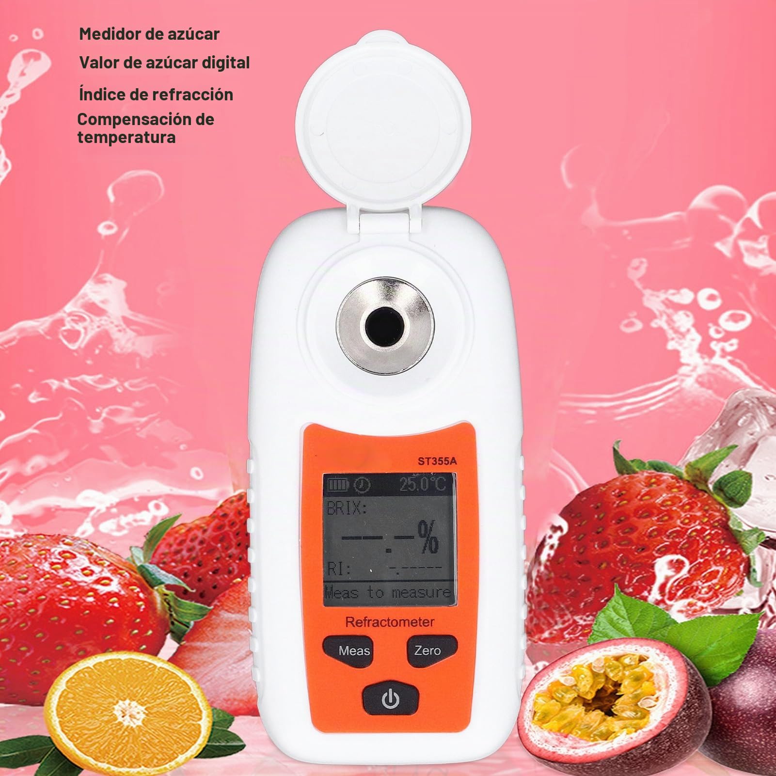 FTVOGUE Medidor de Azúcar de Mano Refractómetro Portátil con Compensación Automática de Temperatura para Jugo de Frutas Elaboración de Bebidas de Vino 0-55% Contenido de Azúcar Pantalla LCD Sensor