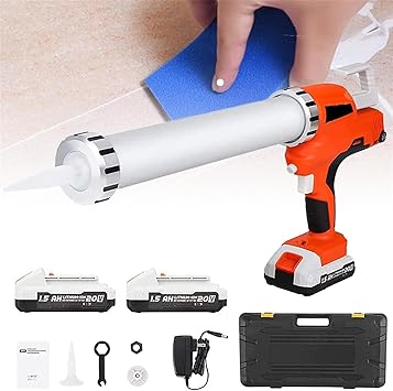 Cordless Caulking Gun, Electric Cartridge Sausage Caulking Gun with LDE Work Light, Sealant Caulk Adhesive Gun for caulking, Filling, Sealing 2 Battery