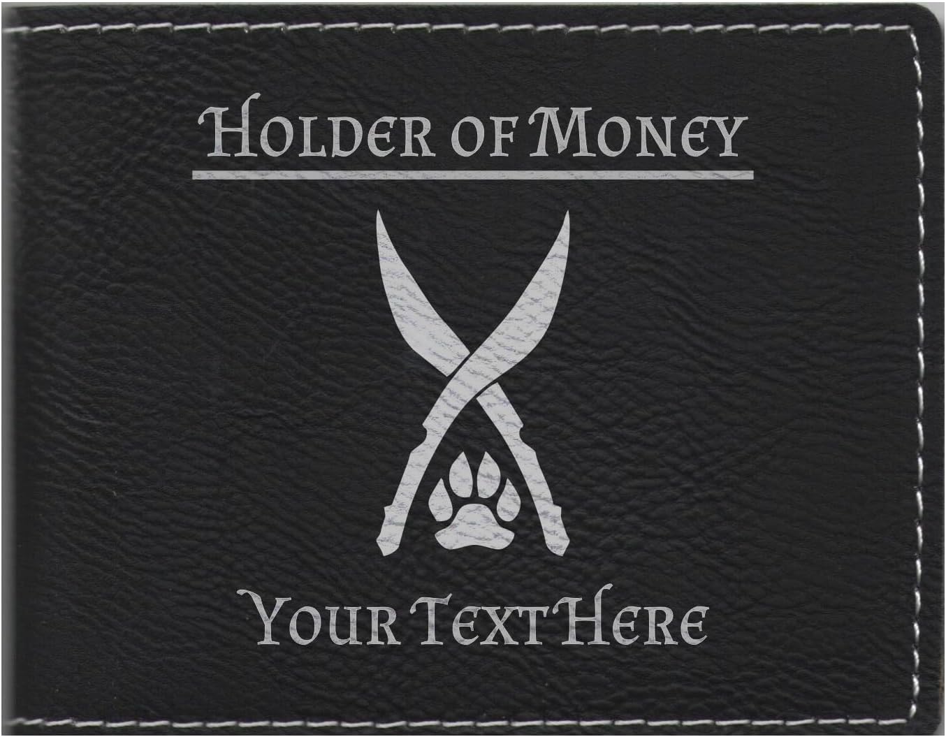 Personalized Dnd Engraved Leatherette Wallet Holder of Money Ranger Class Symbol Custom Text, Dungeons Dragons (Gray)