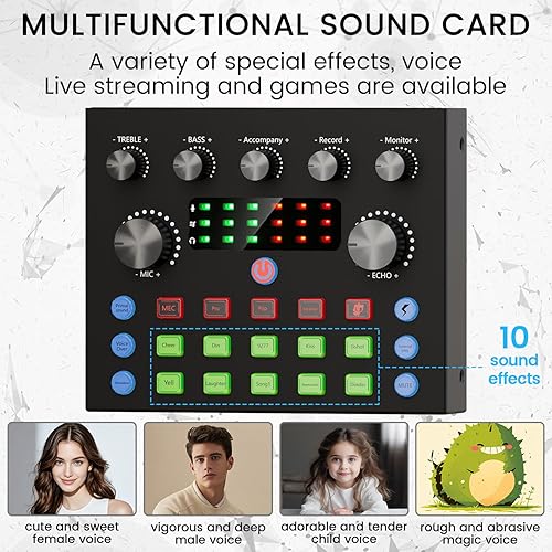 Miniatura 3 de Paquete de equipo de podcast, paquete de estudio de grabación con micrófono de podcast y cambiador de voz, tarjeta de sonido en vivo, interfaz de