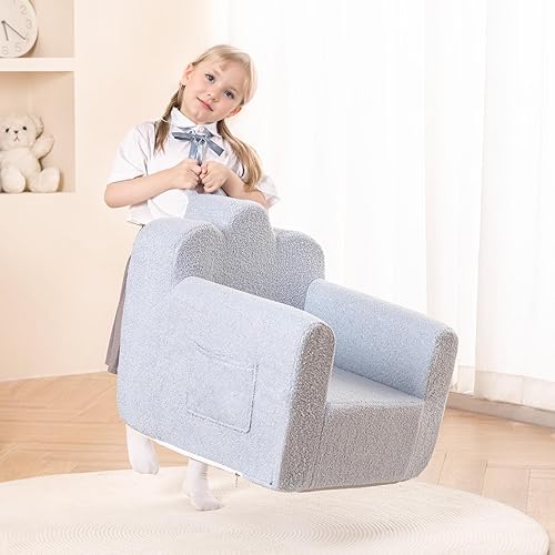 Miniatura 105 de Tiita Silla infantil de felpa para niños, sofá de felpa que brilla en la oscuridad, sofá para niños pequeños con funda lavable, asa de transporte,