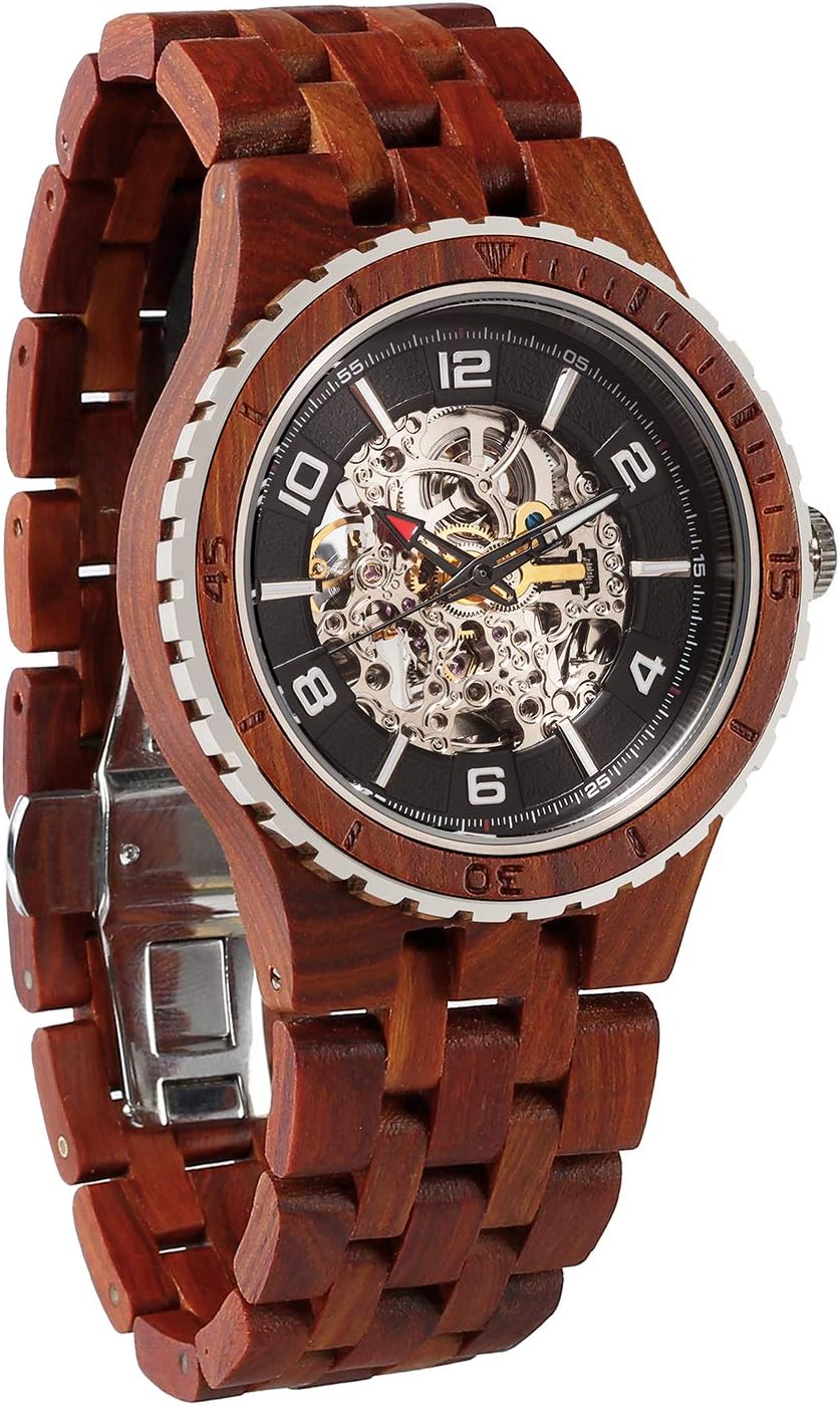 Wilds Wood Watches Premium Eco Self-Winding Wooden Wrist Watch for Men, Natural Durable Handcrafted Gift Idea for Him