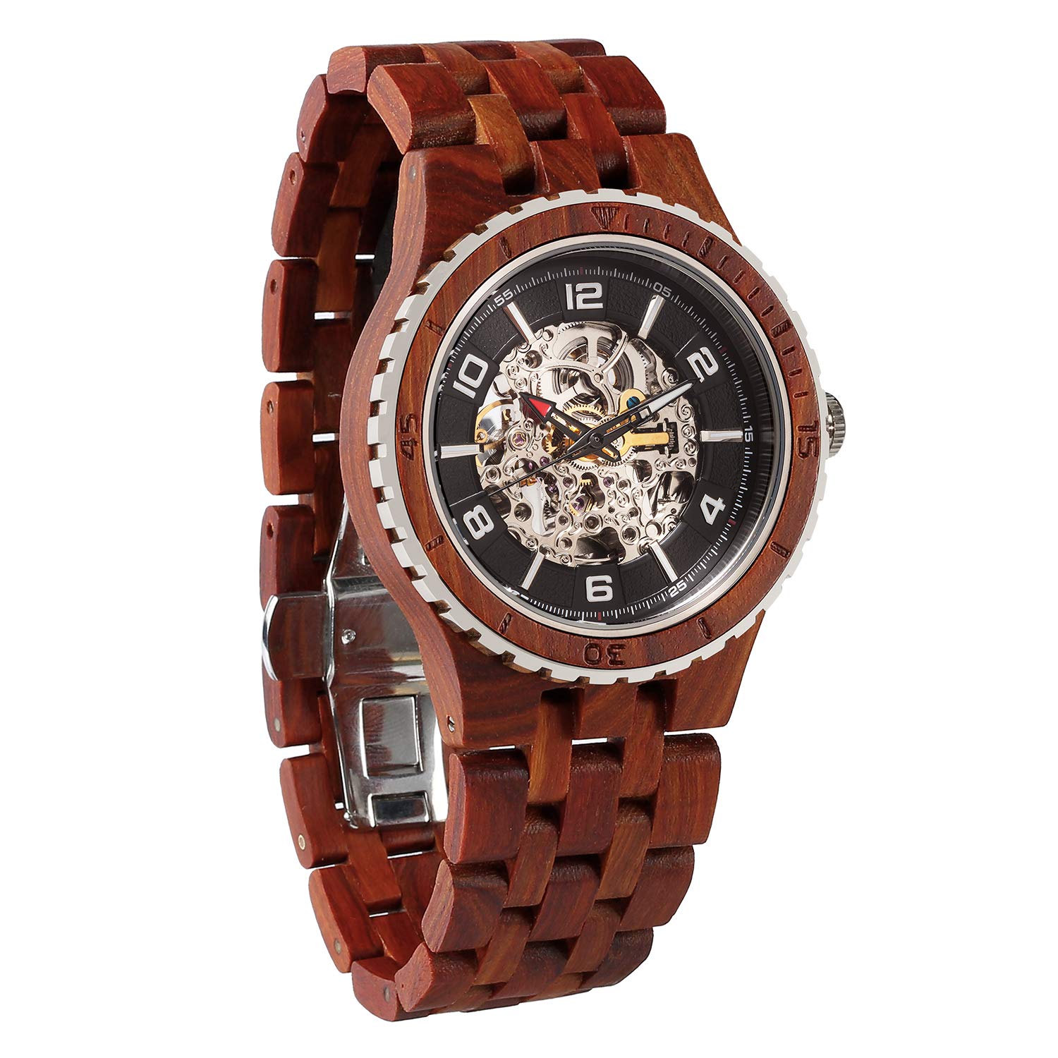 Wilds Wood Watches Premium Eco Self-Winding Wooden Wrist Watch for Men, Natural Durable Handcrafted Gift Idea for Him