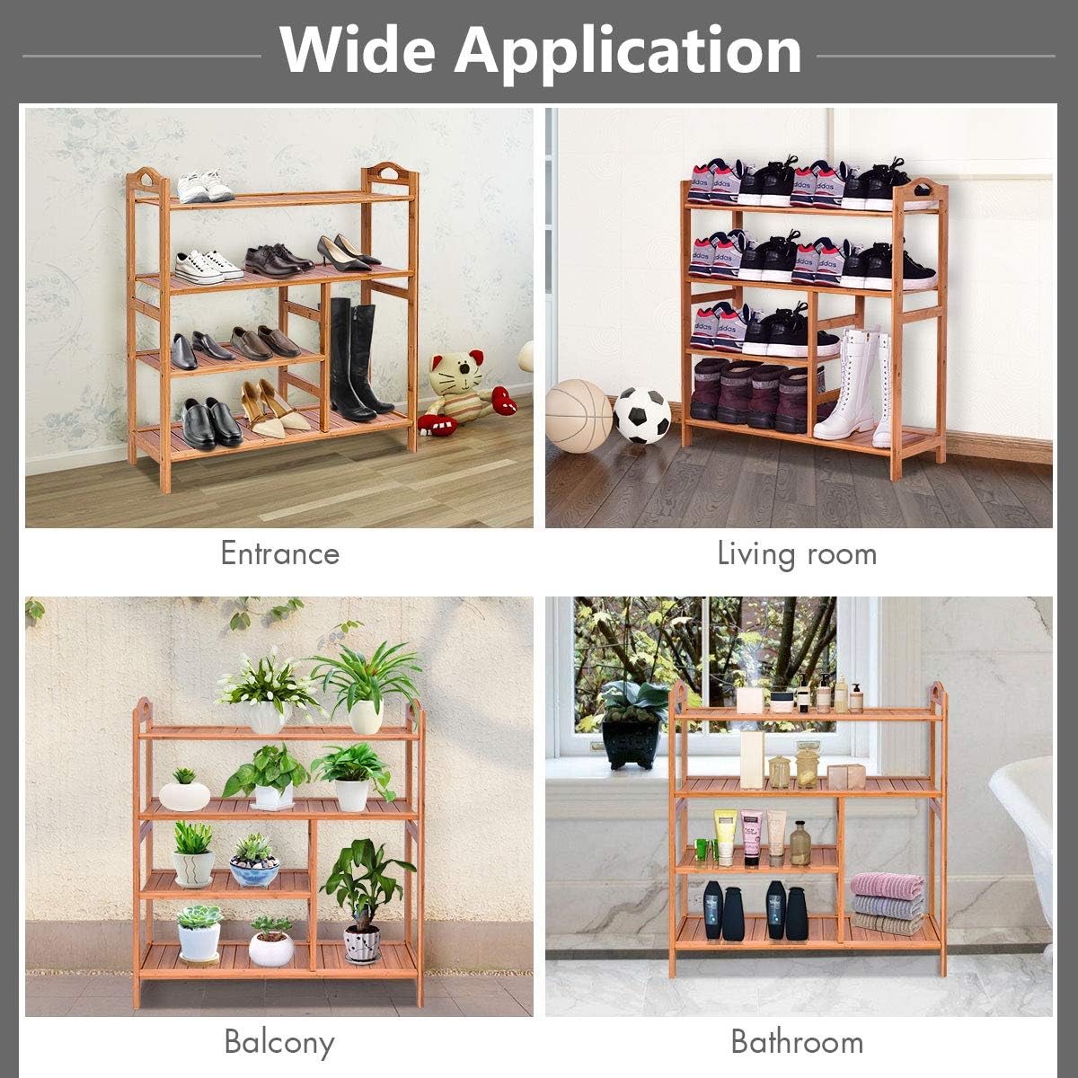Giantex 4-Tier Bamboo Shoe Rack, Lightweight and Portable, Space Saving Design, Convenient Use