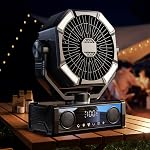 Camping Fan with 5.3 Bluetooth Speaker, 25000mAh Portable Fan Rechargeable with 5 Speed Touch Control & 3-Mode LED Light, Remote, USB/Type-C Ports, 1-8H Timer for Party, Travel, BBQ, Indoor