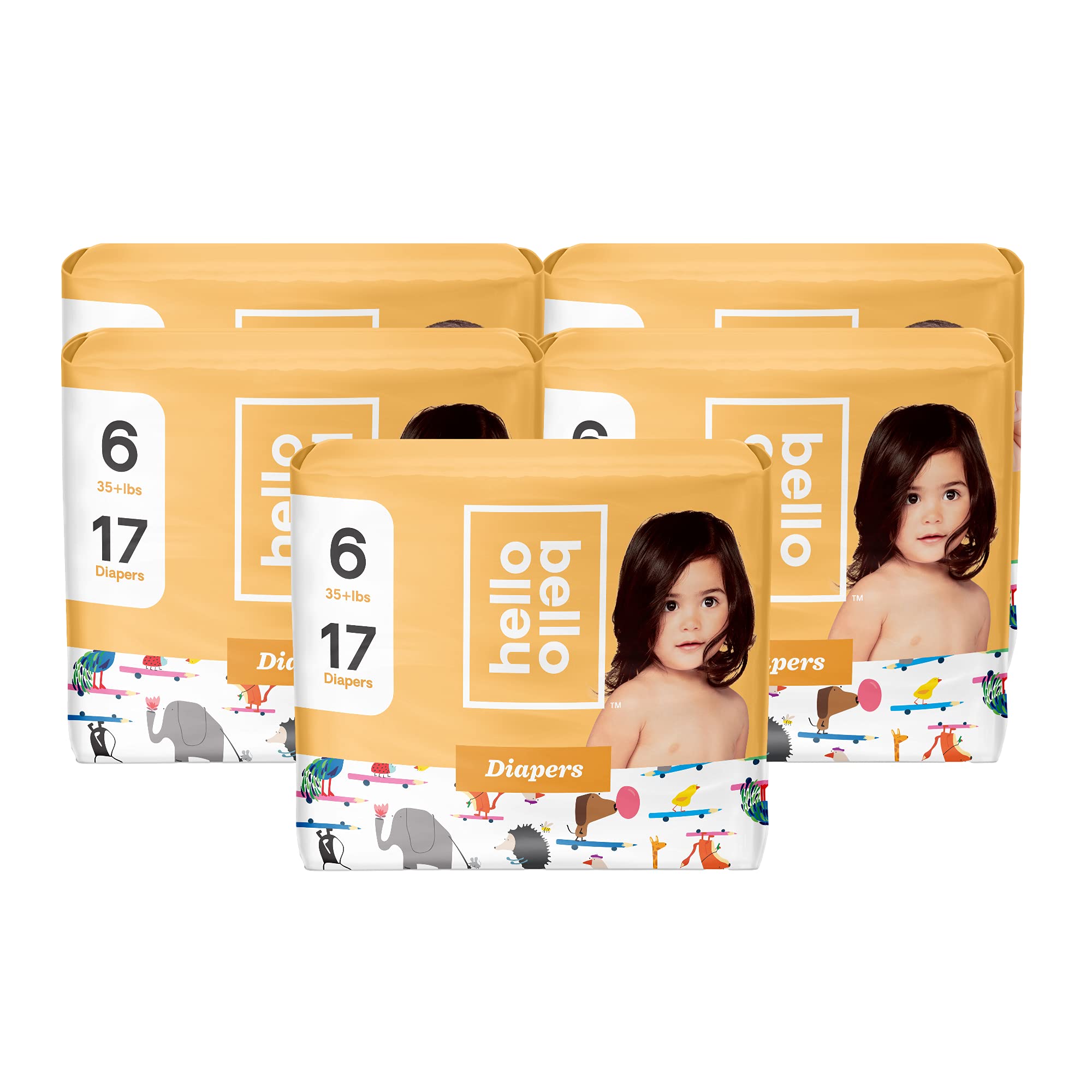 Hello Bello Premium Baby Diapers I Affordable Hypoallergenic and Eco-Friendly Absorbent Diapers for Babies and Kids I Size 6 I Teachers Pet Design I 90 Count (5 Packs of 18)