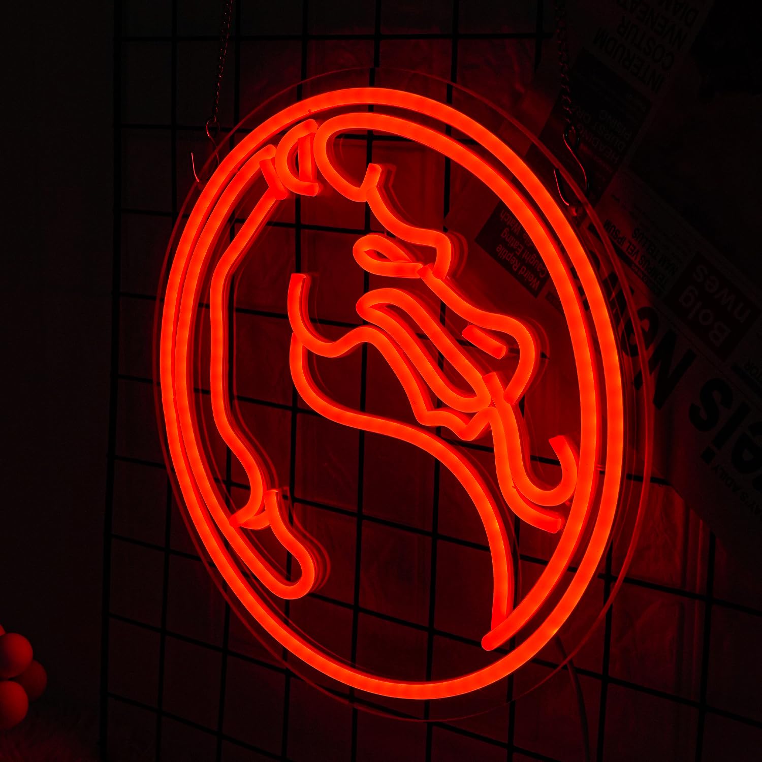 Dragon Neon Sign - Red Gamer Neon Light, Dimmable Fighting Game Sign for Wall Art, Boy's Game Room Decor
