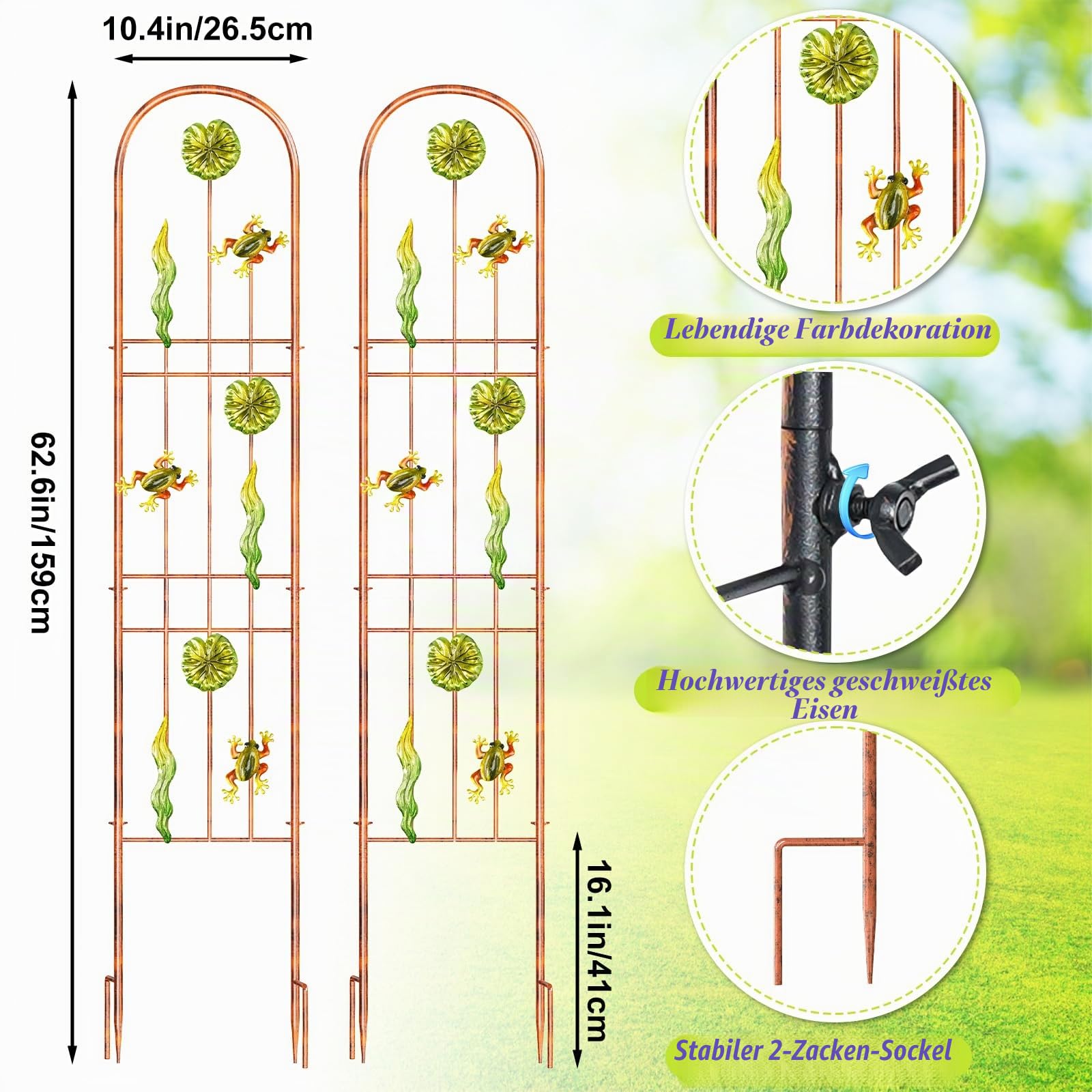 Rankgitter Metall, 2er Set Pflanzenstütze für Kletterpflanzen | Gartendeko Rosengitter Gartenzaun mit 35cm Erdspießen, Gemüse und Terrassendekoration im Außenbereich 151.5 x 28 cm