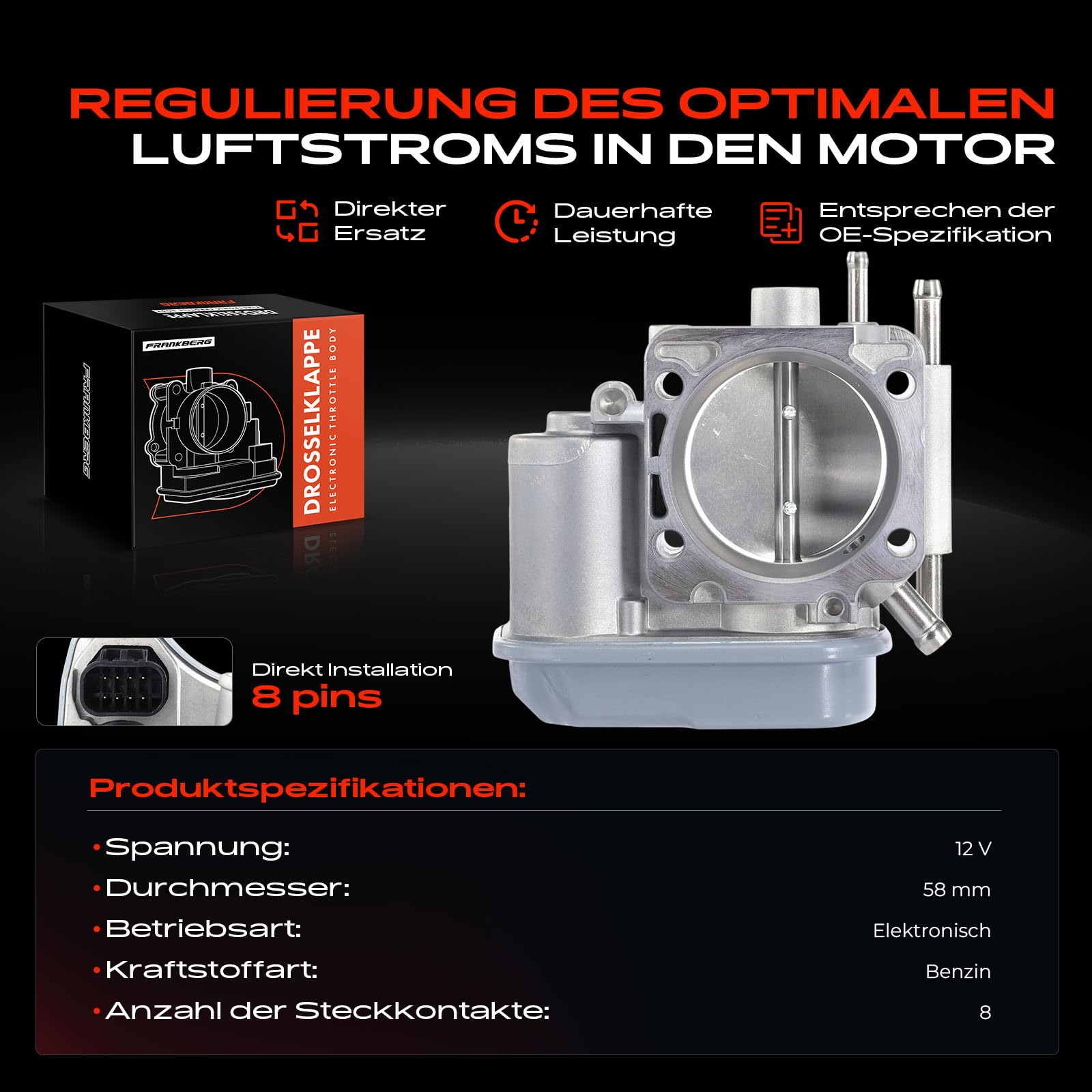 Frankberg Drosselklappe Drosselklappenstutzen Kompatibel mit Astra G F67 Corsa C F08 Omega B V94 Vectra B J96 1.8L 2.2L 1995-2010 9128518